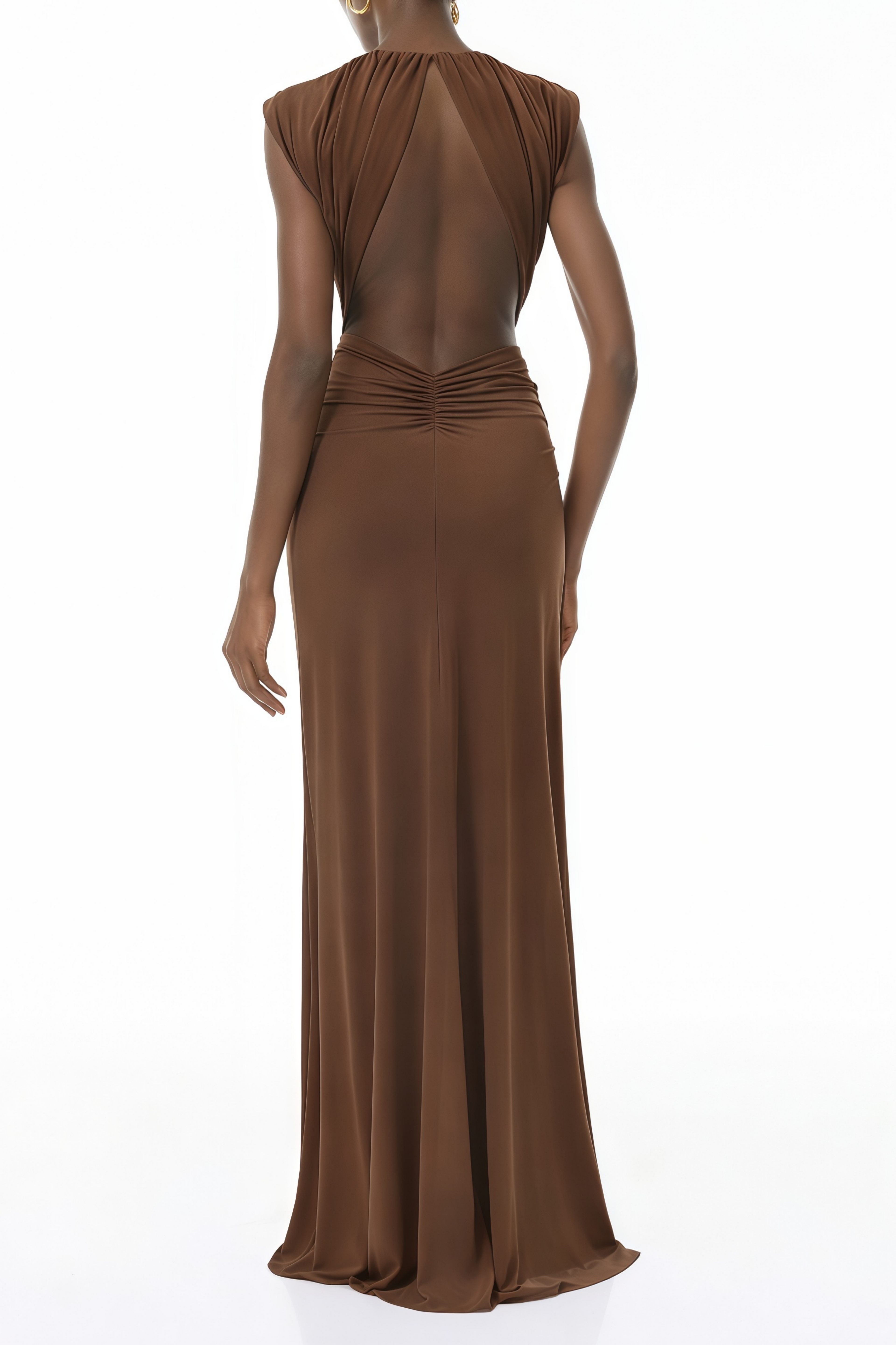 Else Brown Deep V-Neck Twisted Maxi Dress