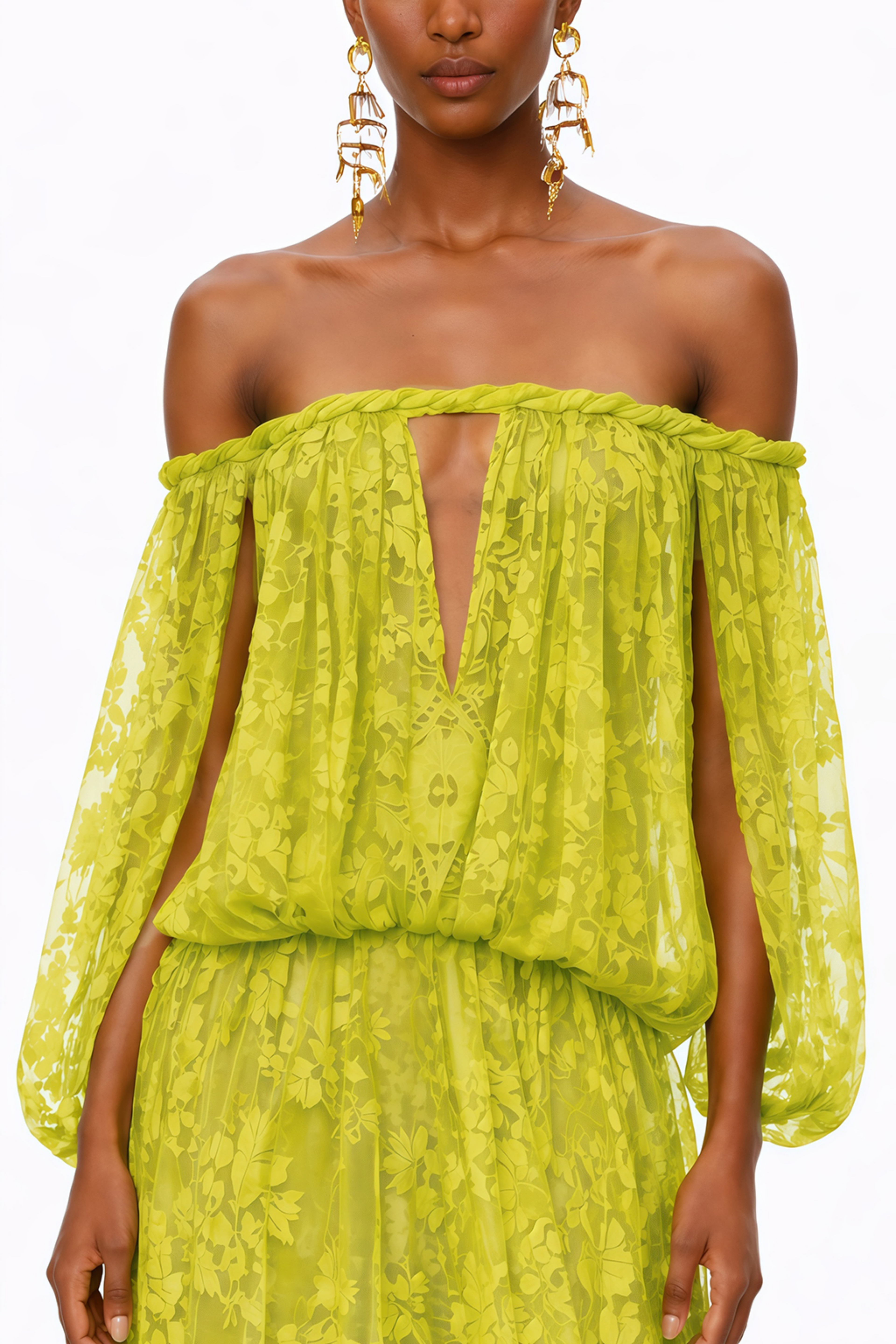 Fabienne Green Floral Appliqué Maxi Dress