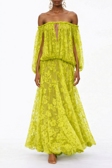 Fabienne Green Floral Appliqué Maxi Dress
