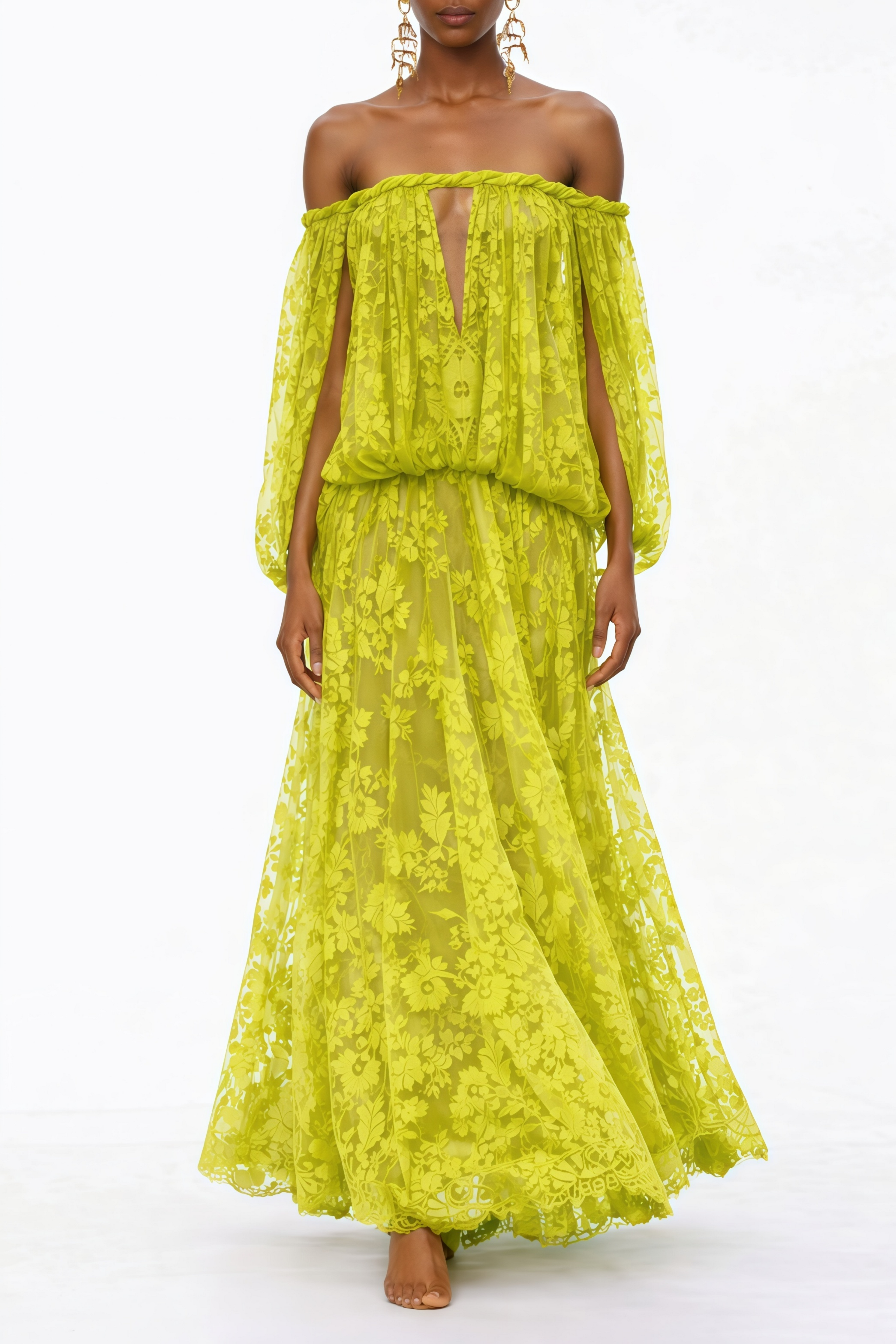 Fabienne Green Floral Appliqué Maxi Dress