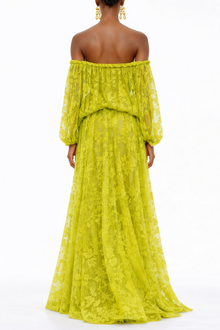 Fabienne Green Floral Appliqué Maxi Dress