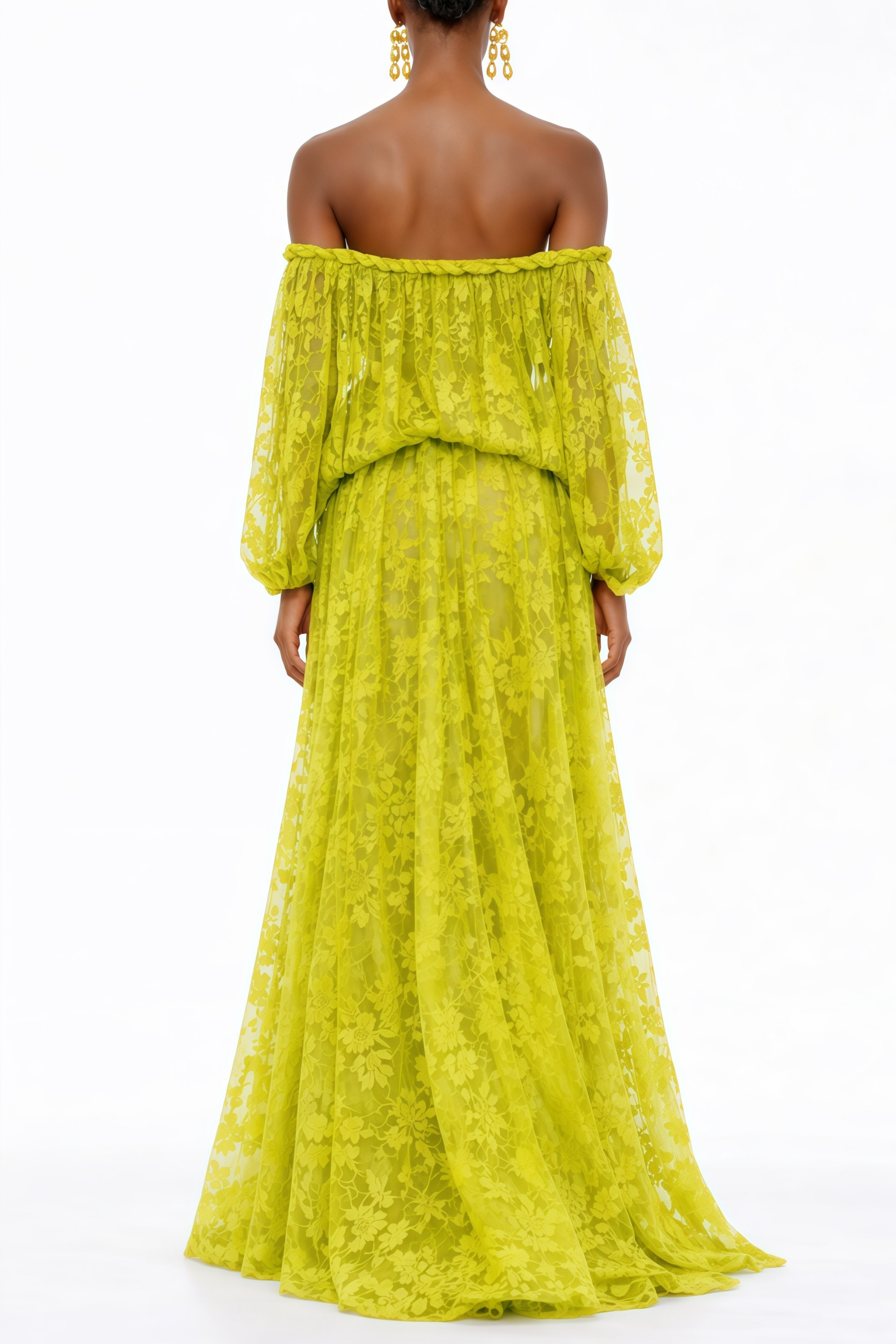 Fabienne Green Floral Appliqué Maxi Dress