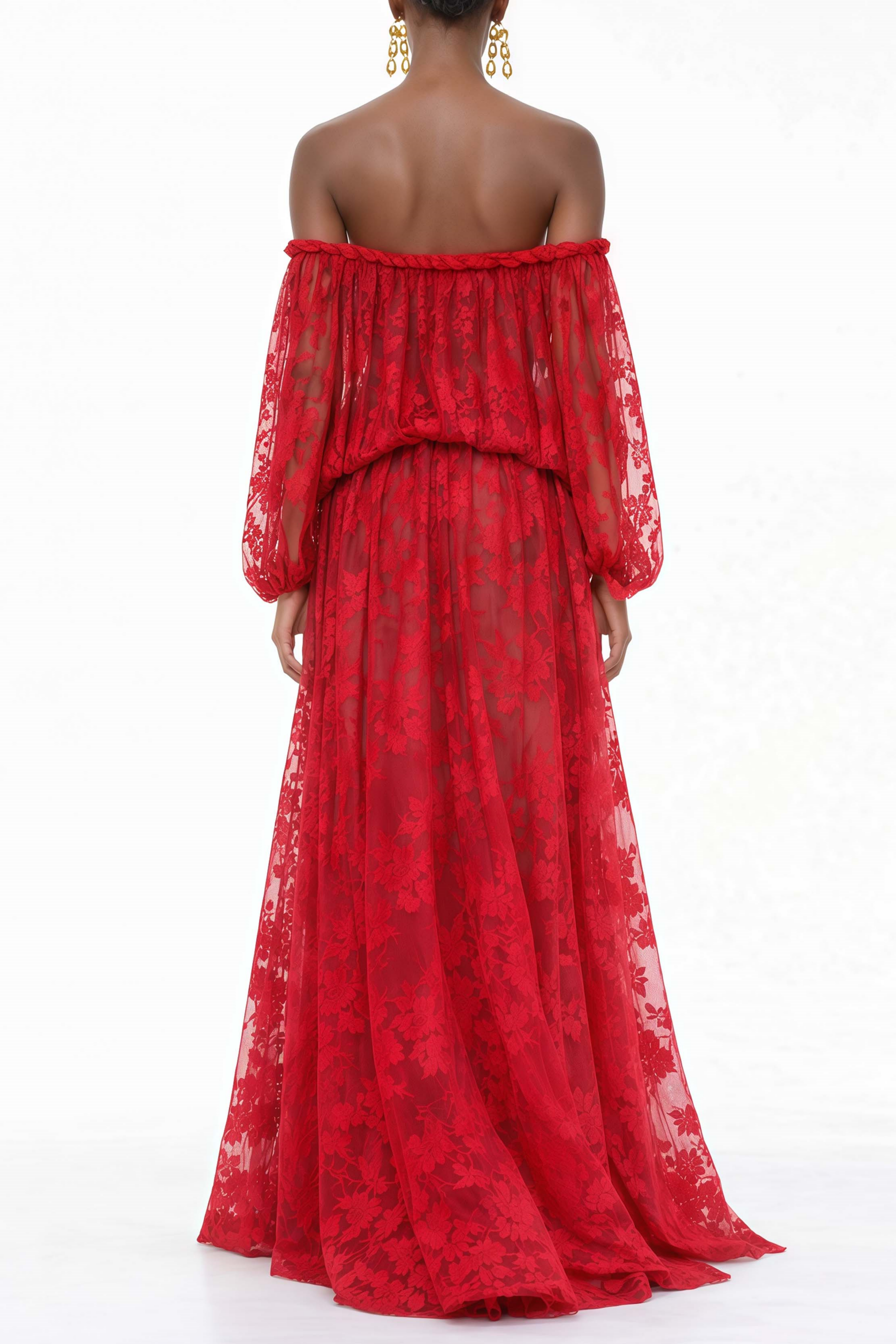 Fabienne Red Floral Appliqué Maxi Dress
