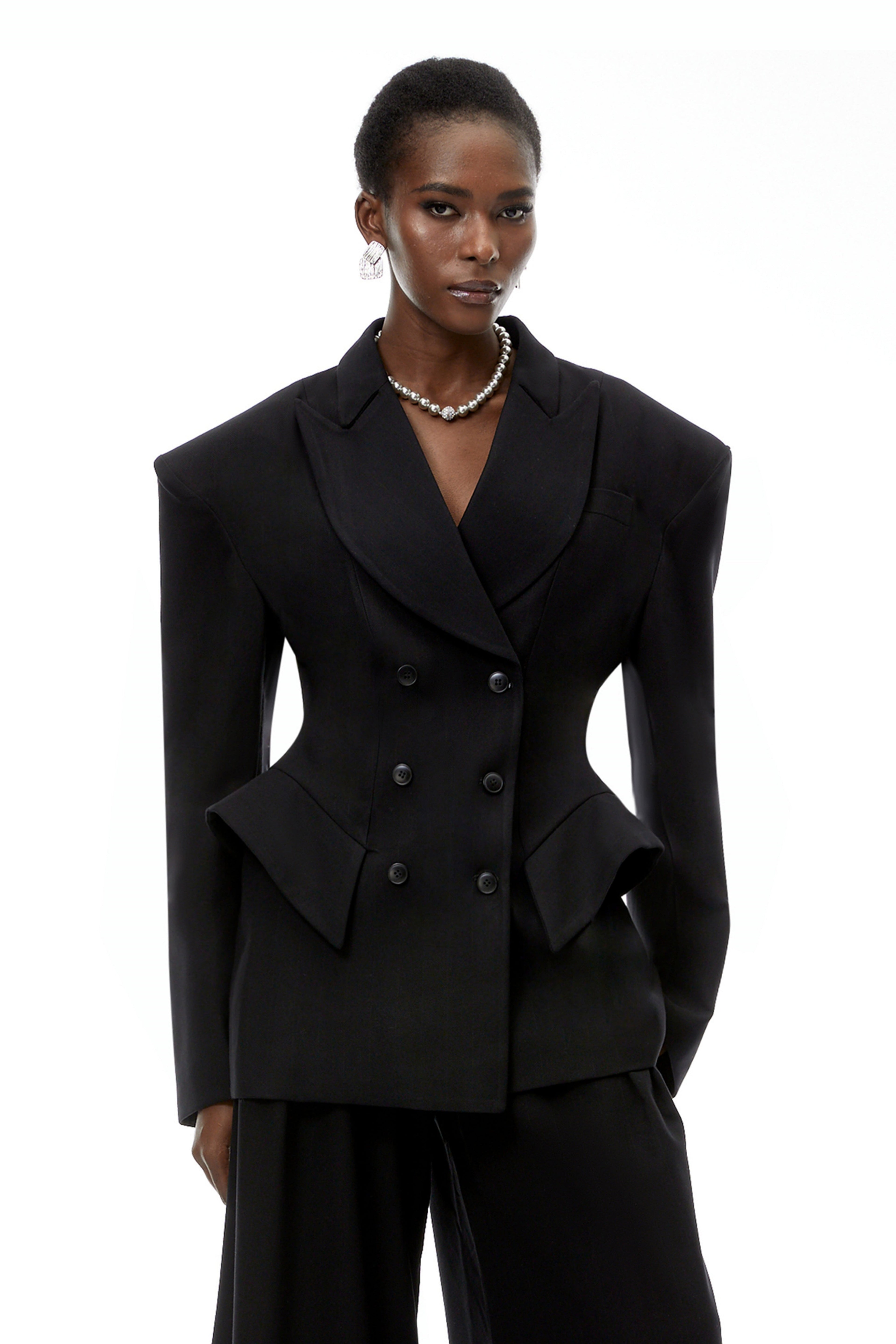 Faith Black Double-Breasted Blazer & Trouser Set
