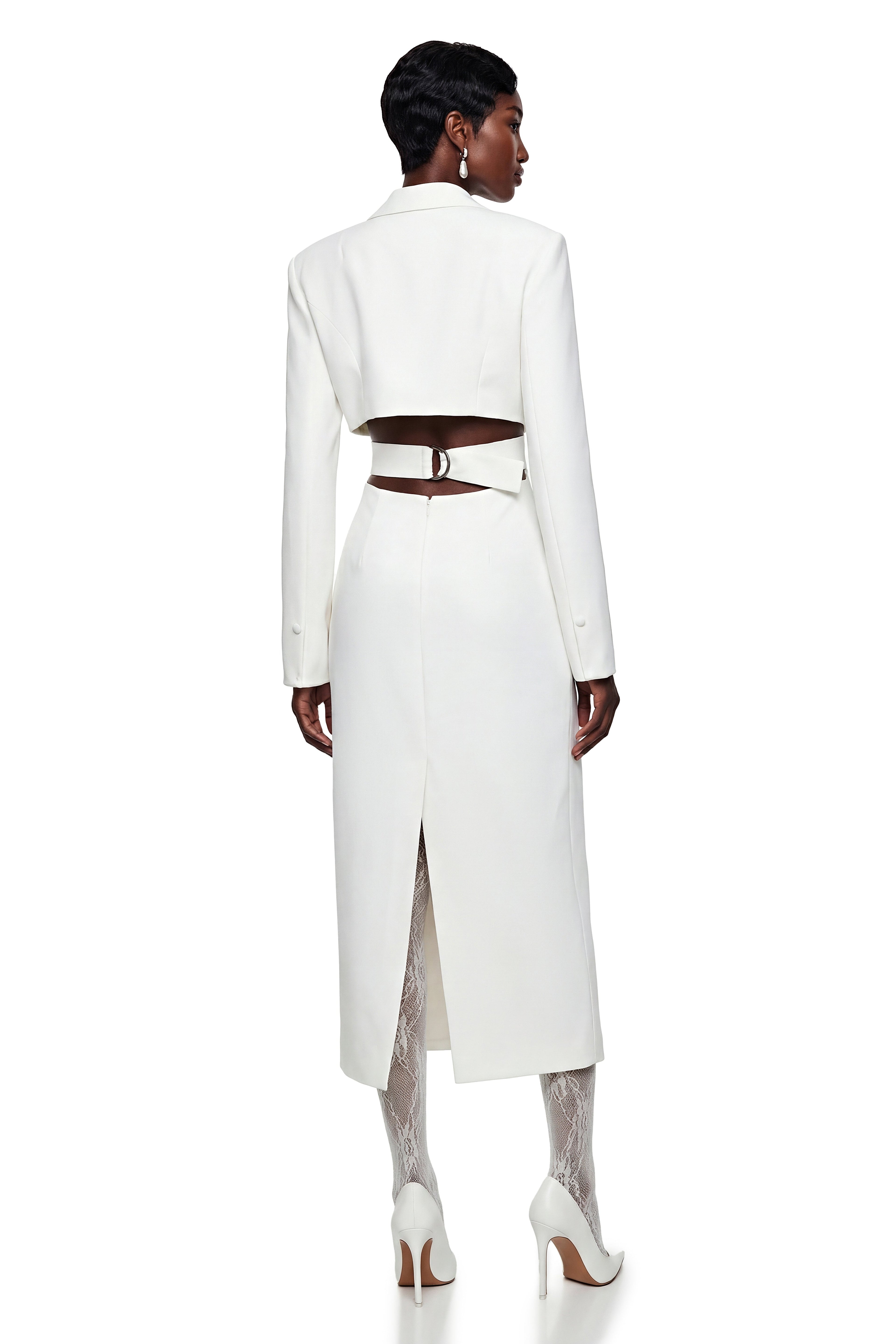 Fanny White Blazer Midi Dress with Cut-Outs