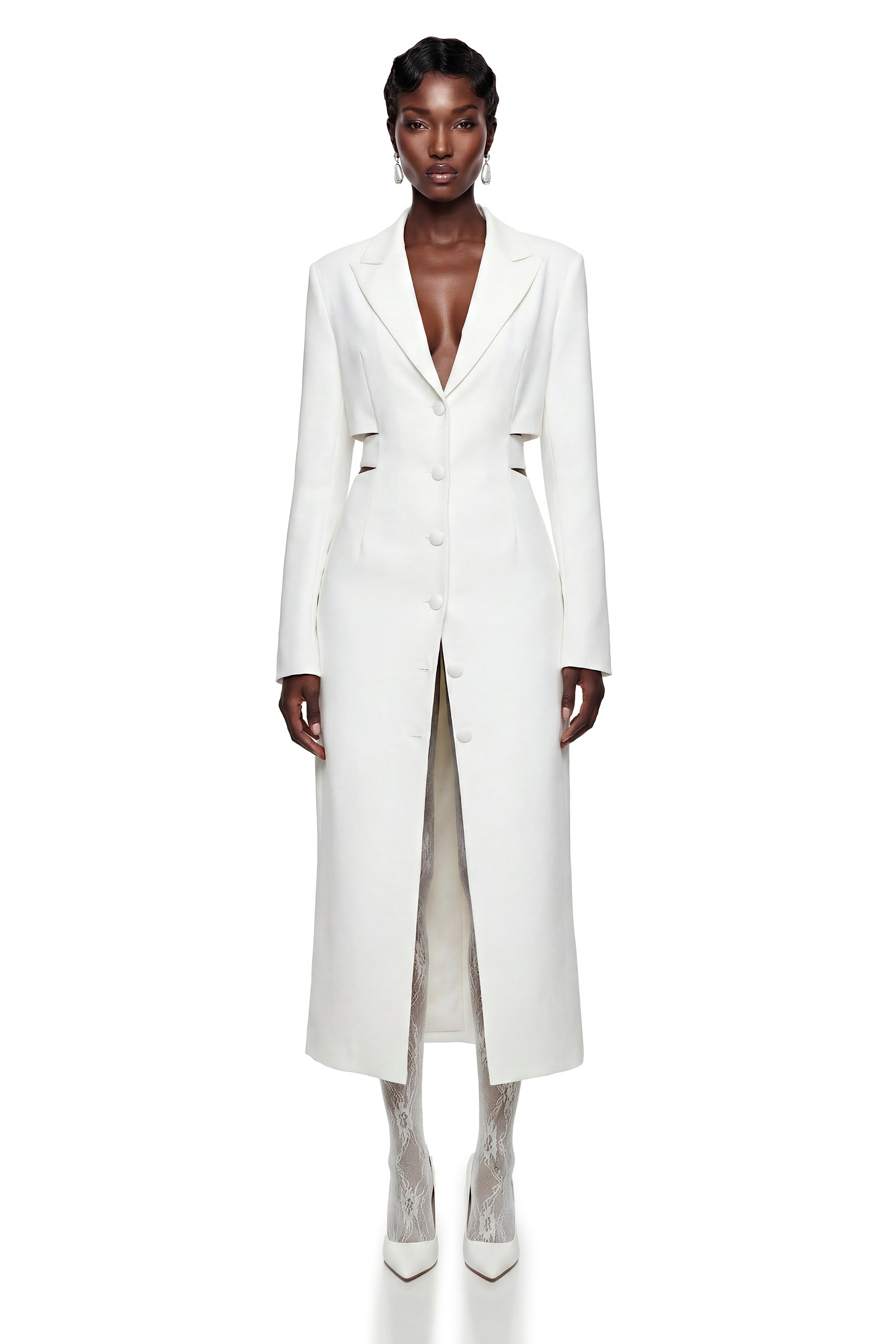 Fanny White Blazer Midi Dress with Cut-Outs