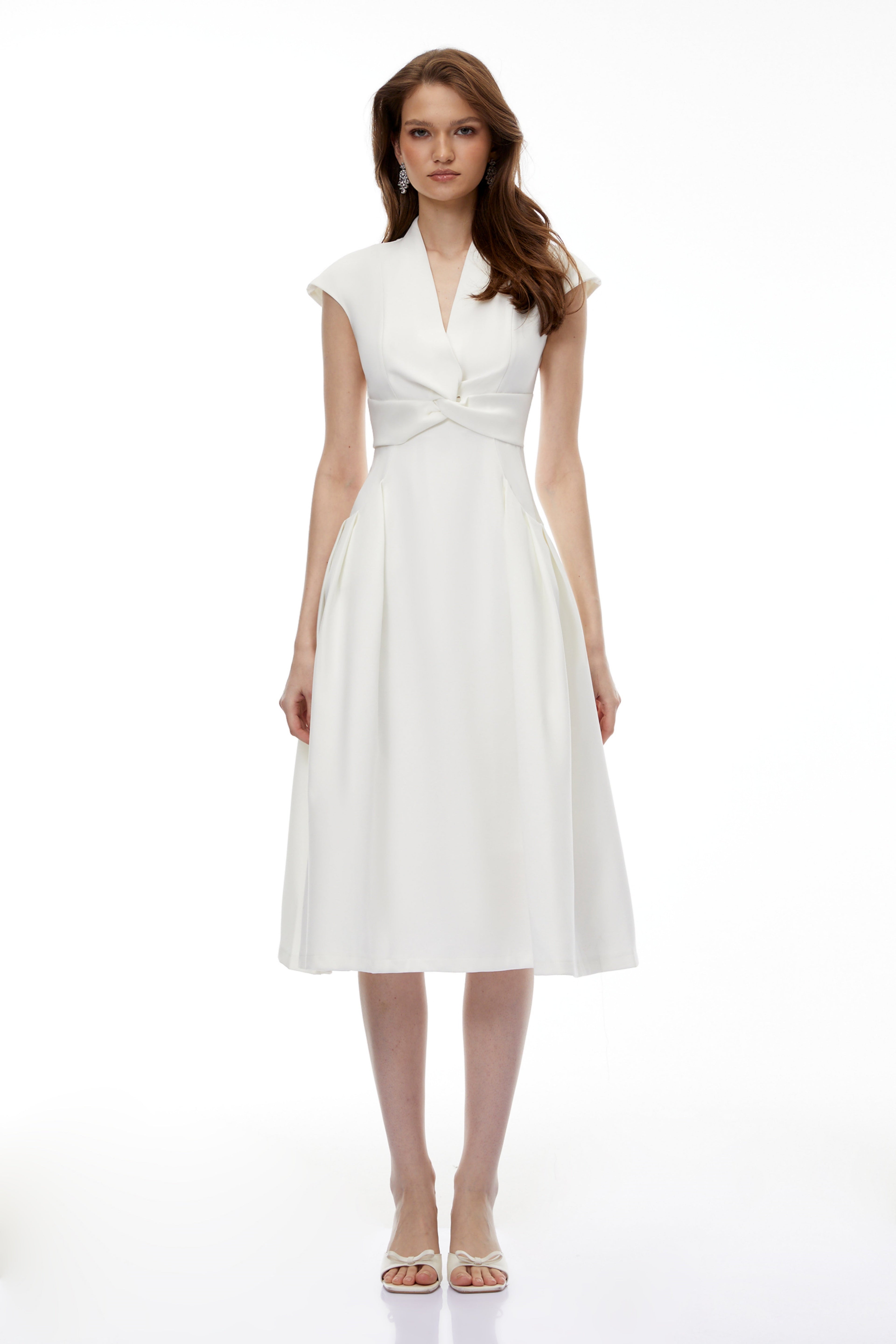 Fevronia White Sleeveless Twist Front Midi Dress