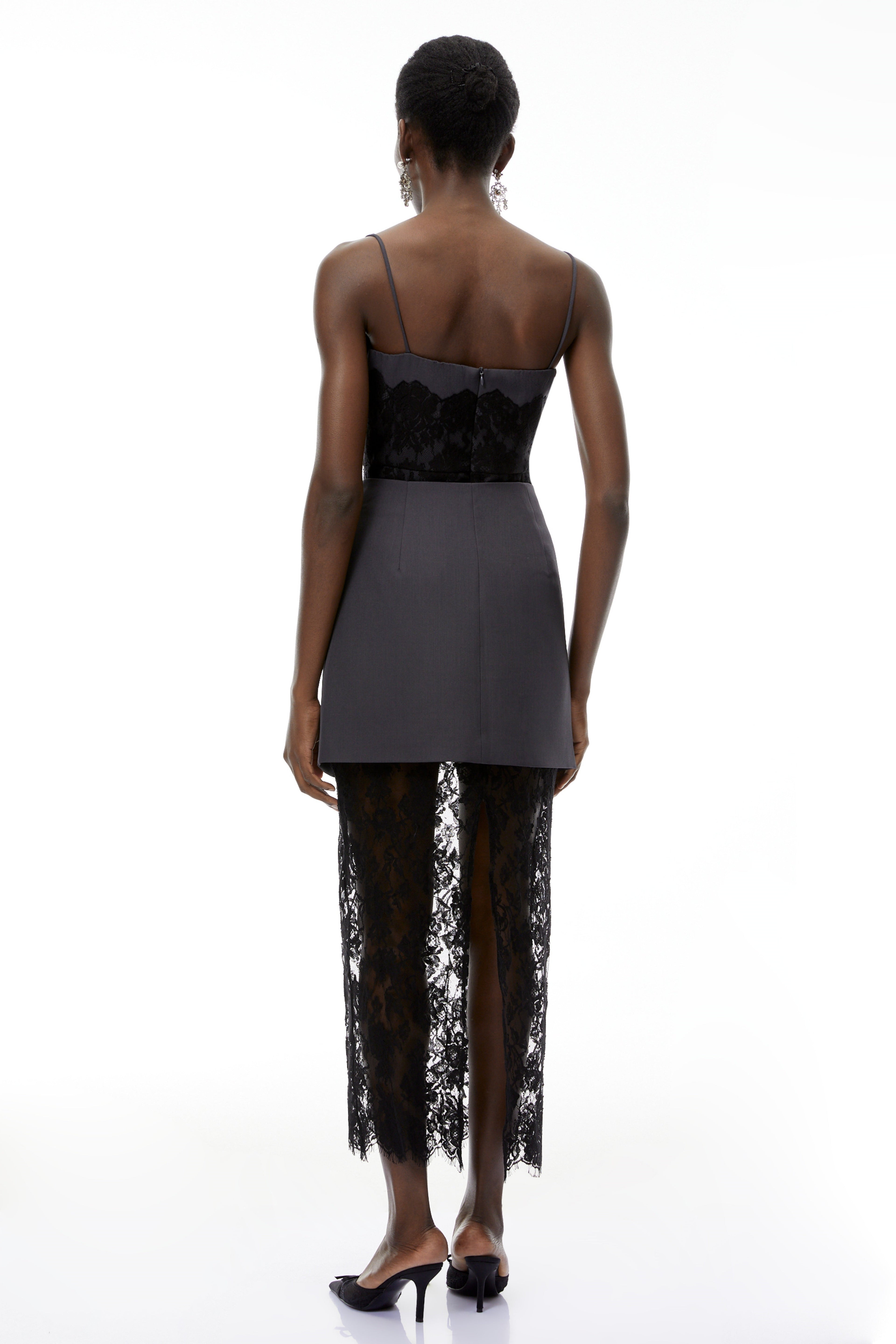 Fiona Grey Lace Panel Asymmetrical Maxi Dress