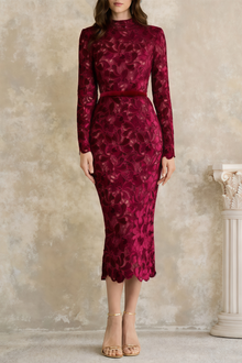 Hafdis Red Floral Embroidered Midi Dress