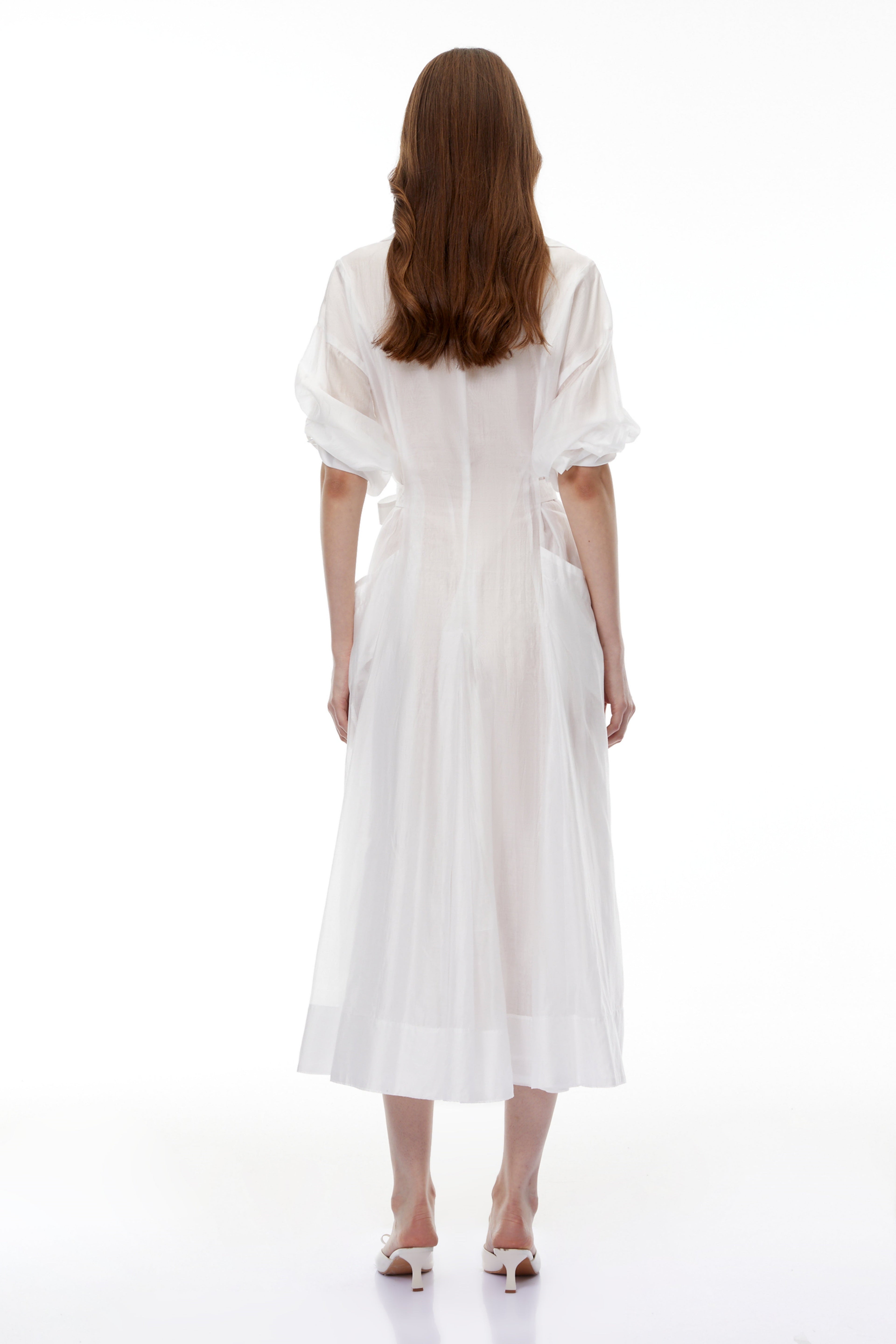 Hortensia White Plunge Neck Flared Maxi Dress