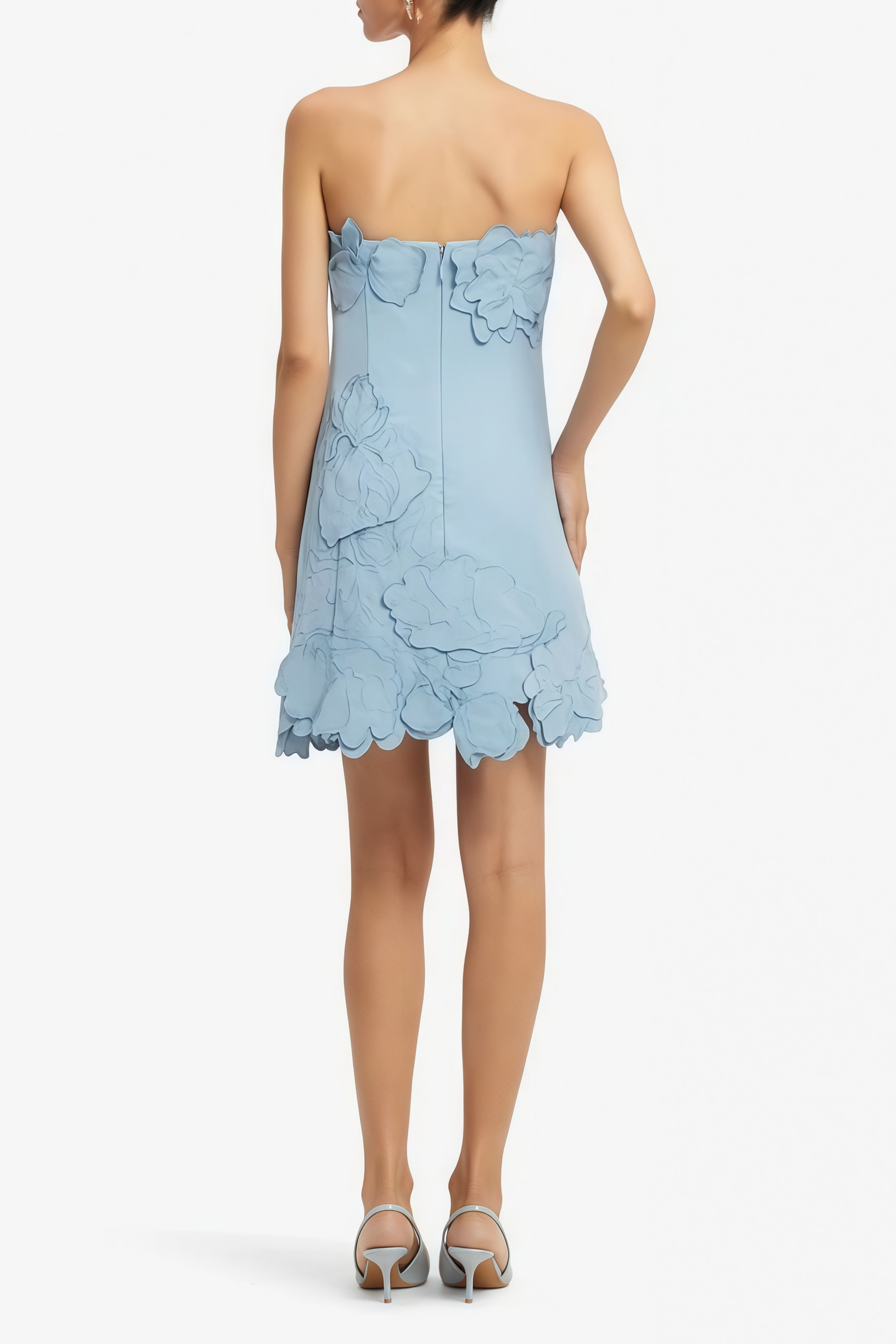 Inga Blue Strapless Floral Embroidered Mini Dress