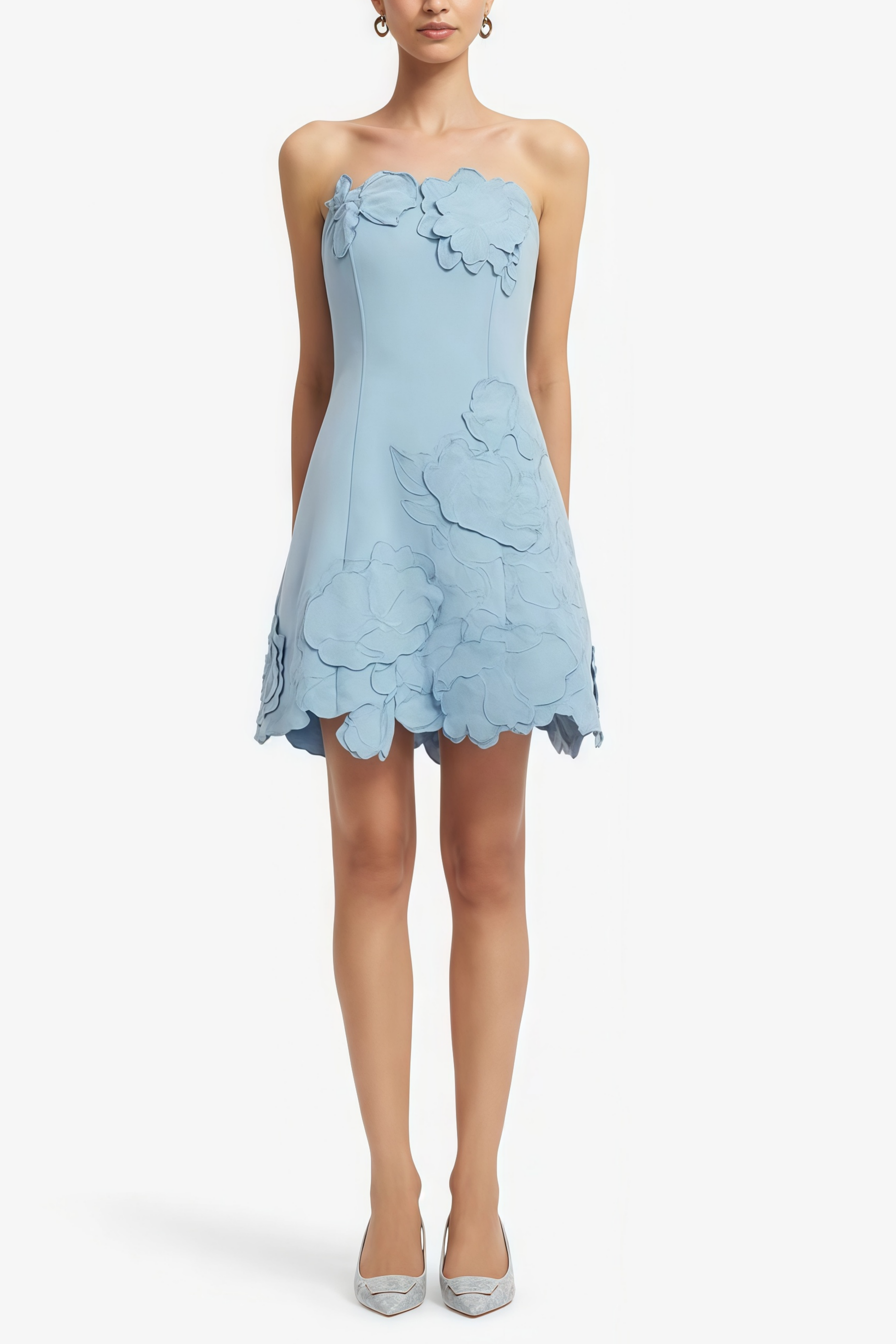 Inga Blue Strapless Floral Embroidered Mini Dress