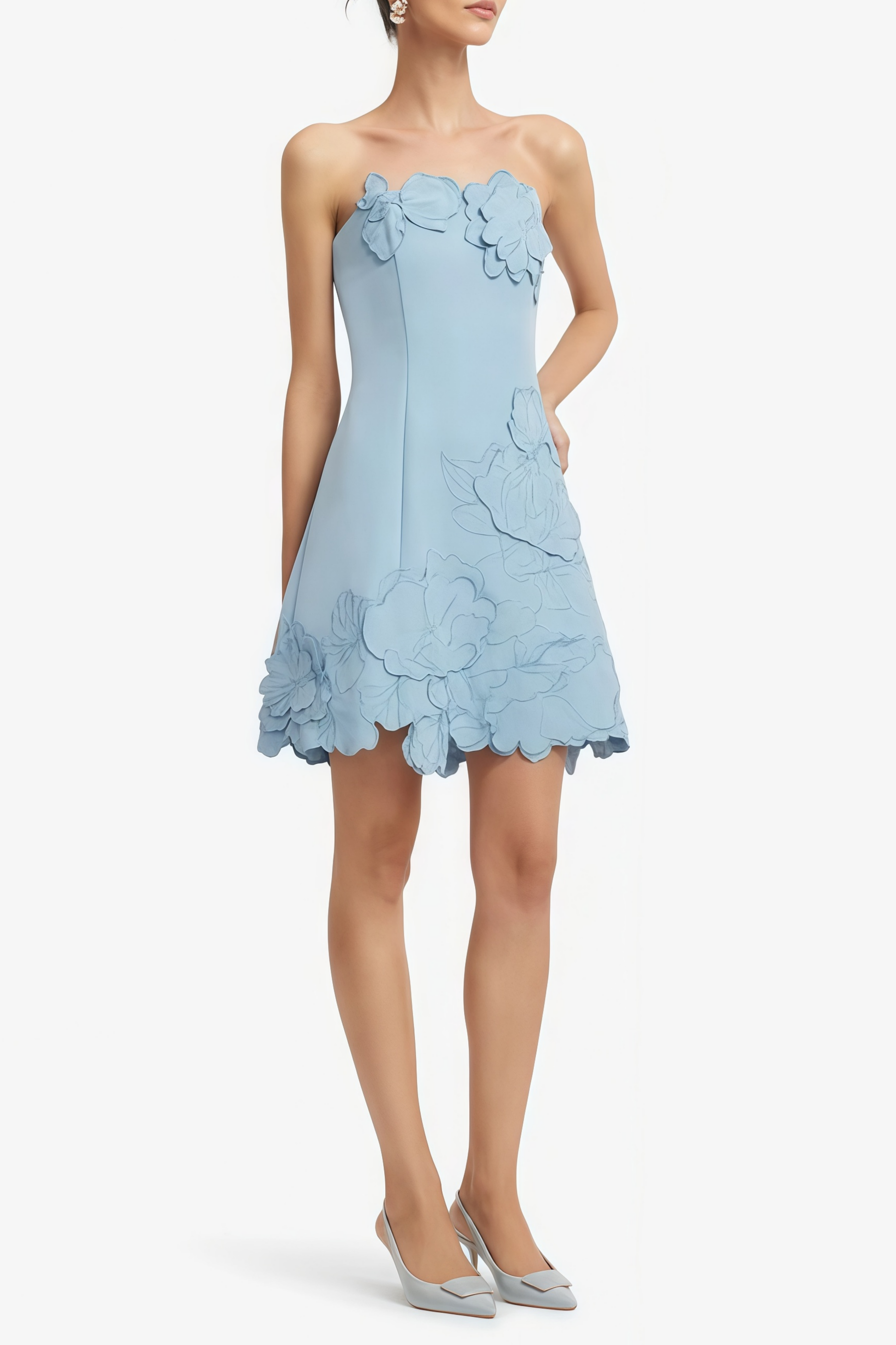 Inga Blue Strapless Floral Embroidered Mini Dress