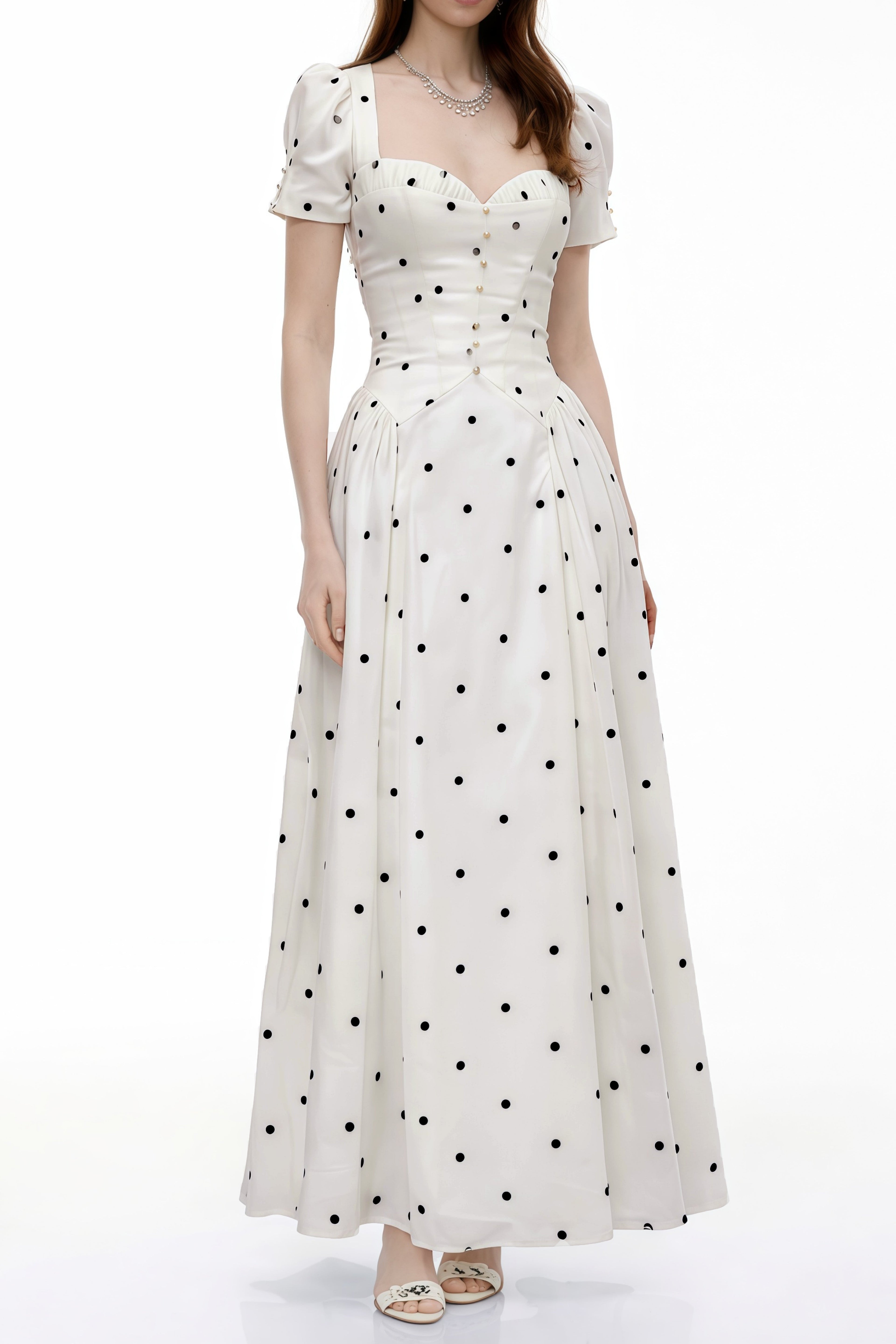 Javaneh White Polka Dot Maxi Dress