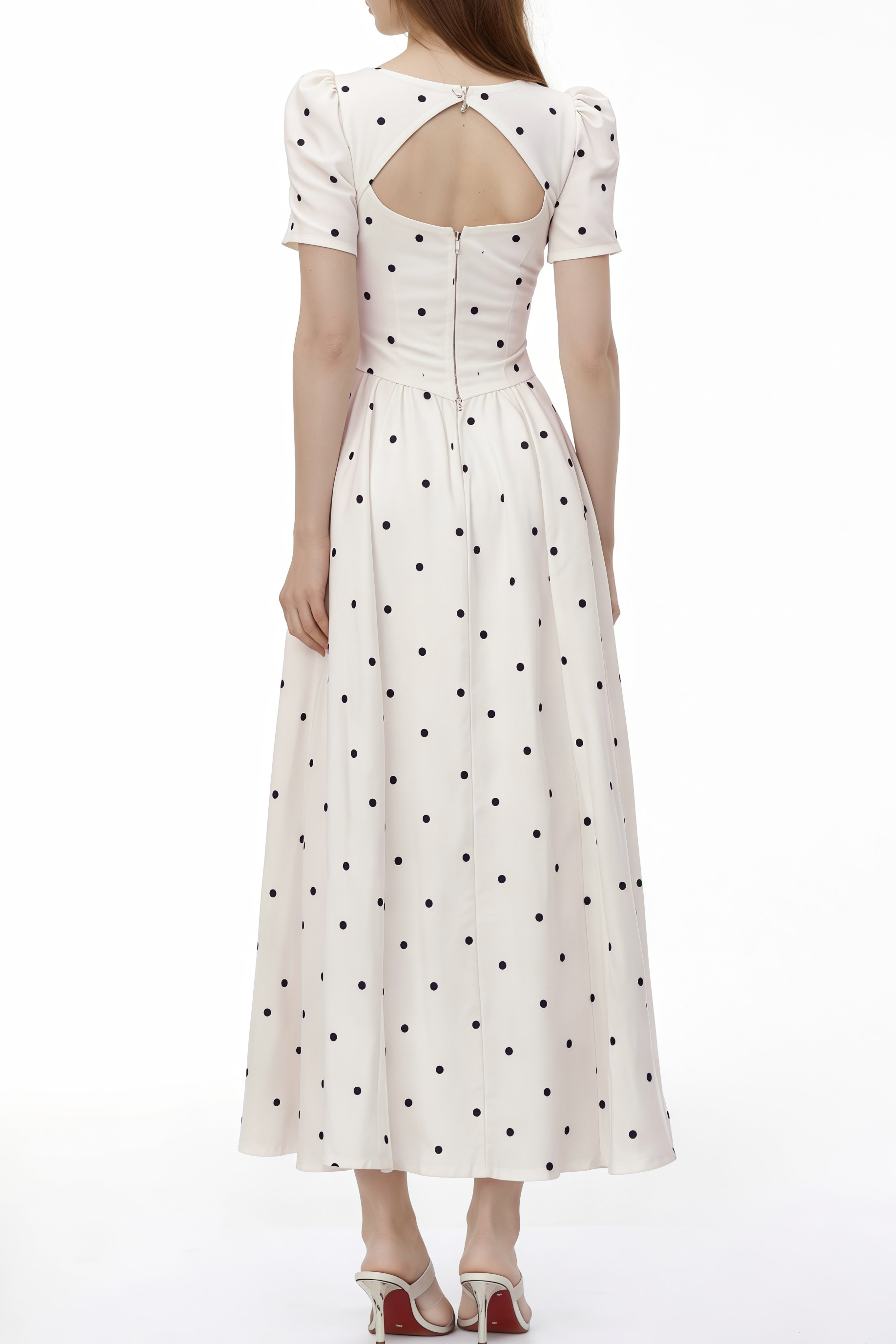 Javaneh White Polka Dot Maxi Dress