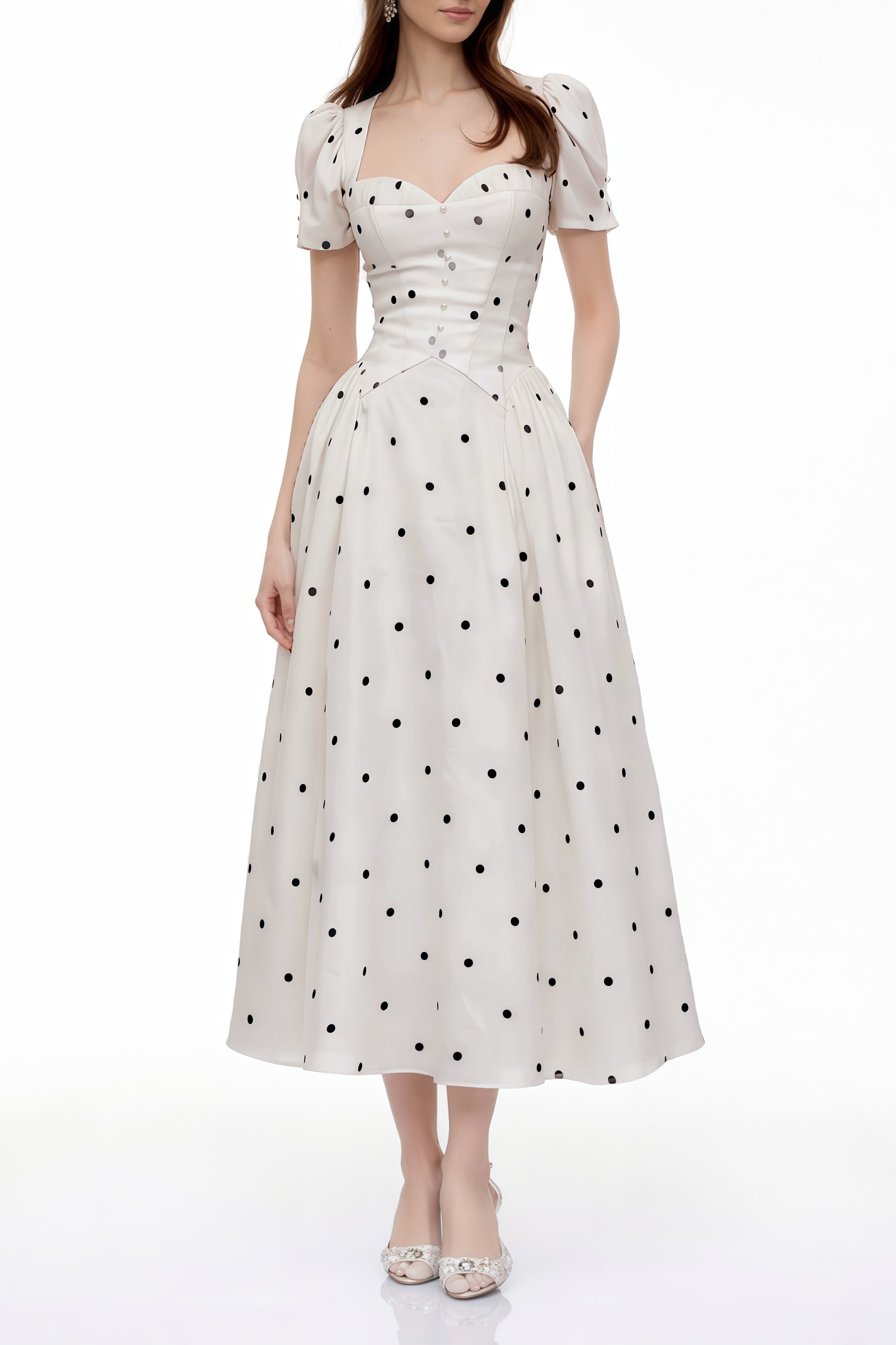 Javaneh White Polka Dot Maxi Dress
