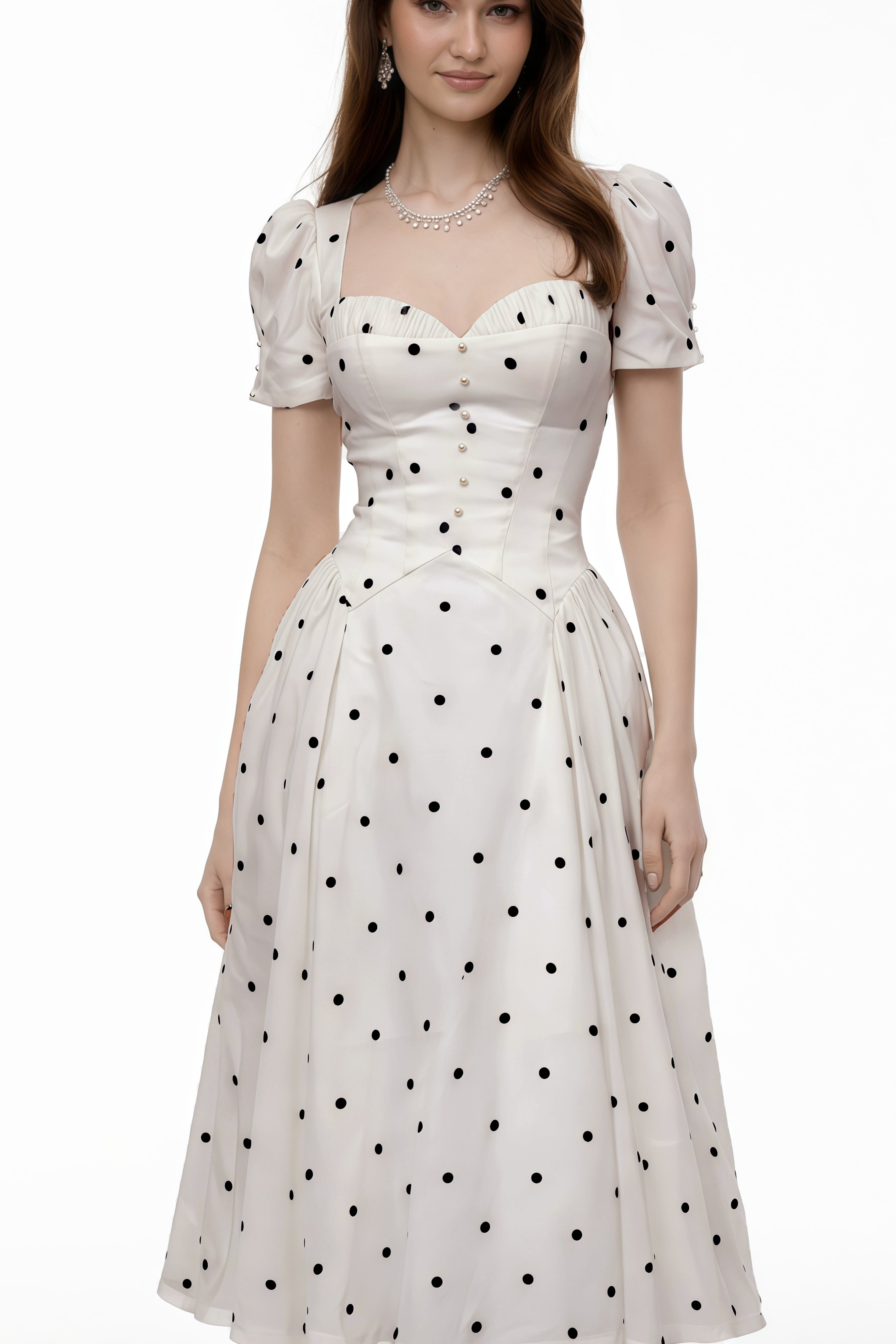Javaneh White Polka Dot Maxi Dress