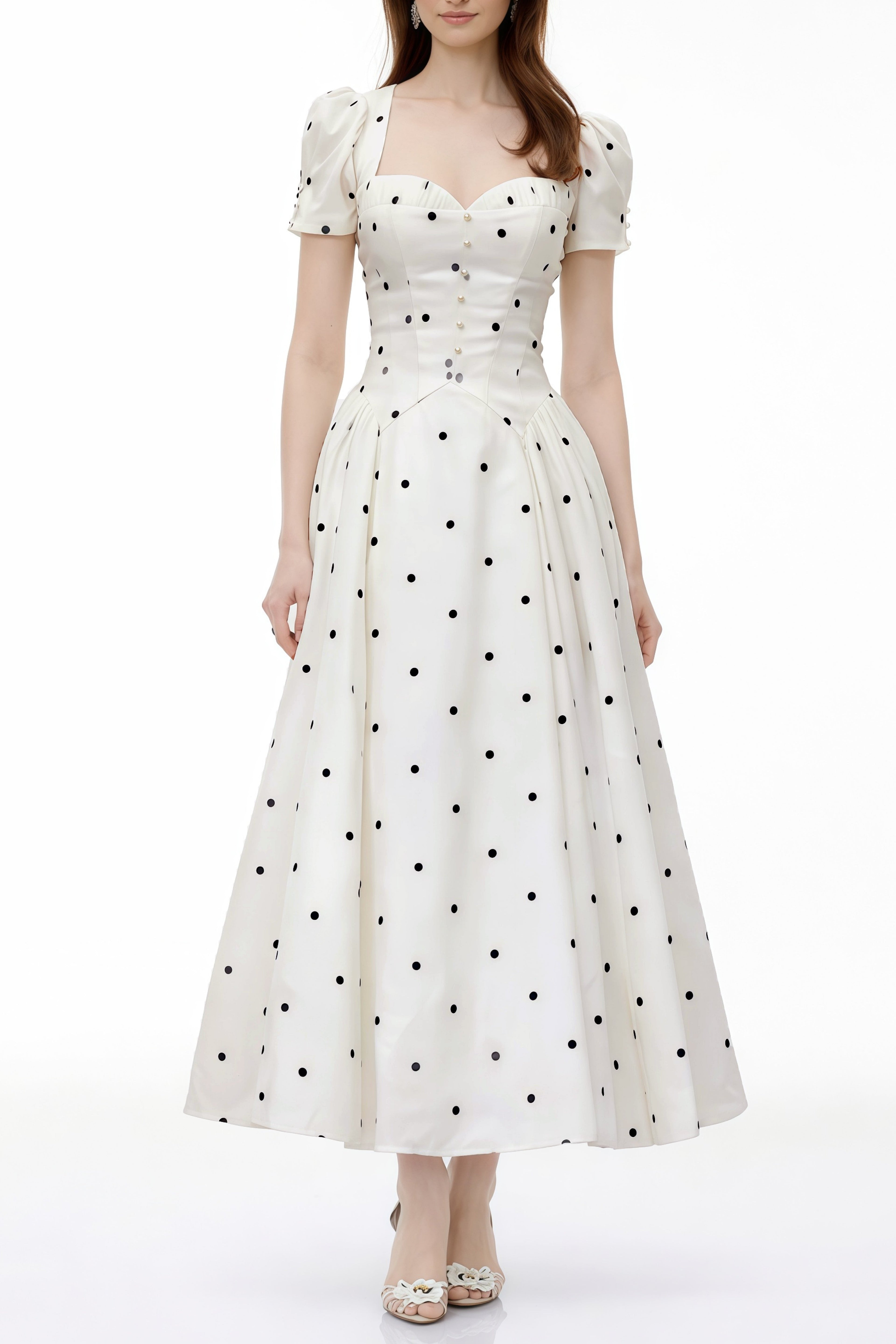 Javaneh White Polka Dot Maxi Dress