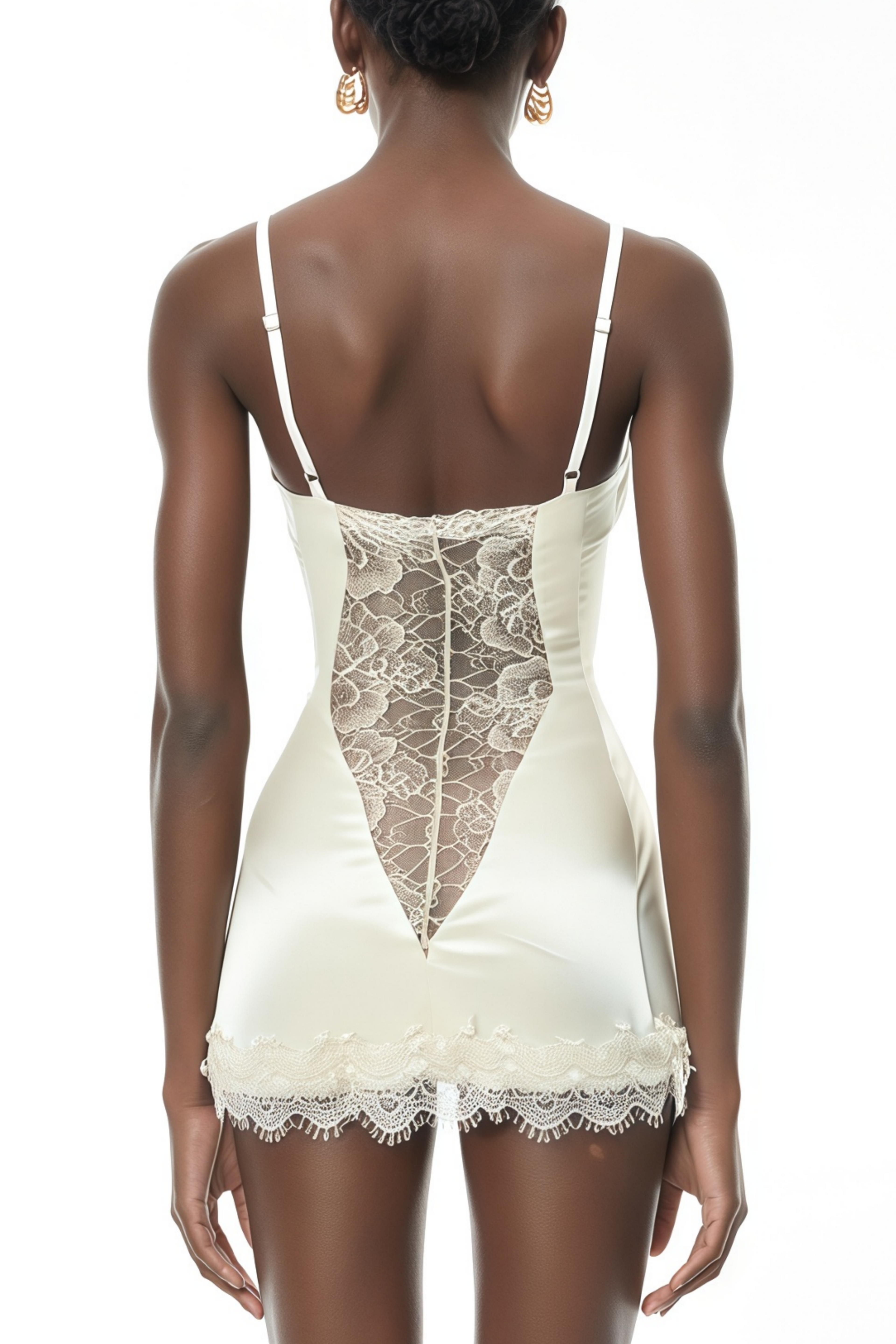 Juliette White Satin Mini Dress with Lace Panels