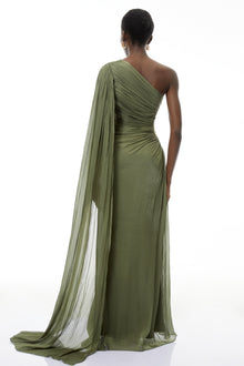 Katrin Green One Shoulder Ruched Maxi Dress