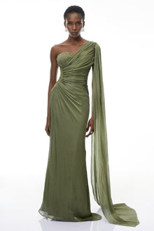 Katrin Green One Shoulder Ruched Maxi Dress