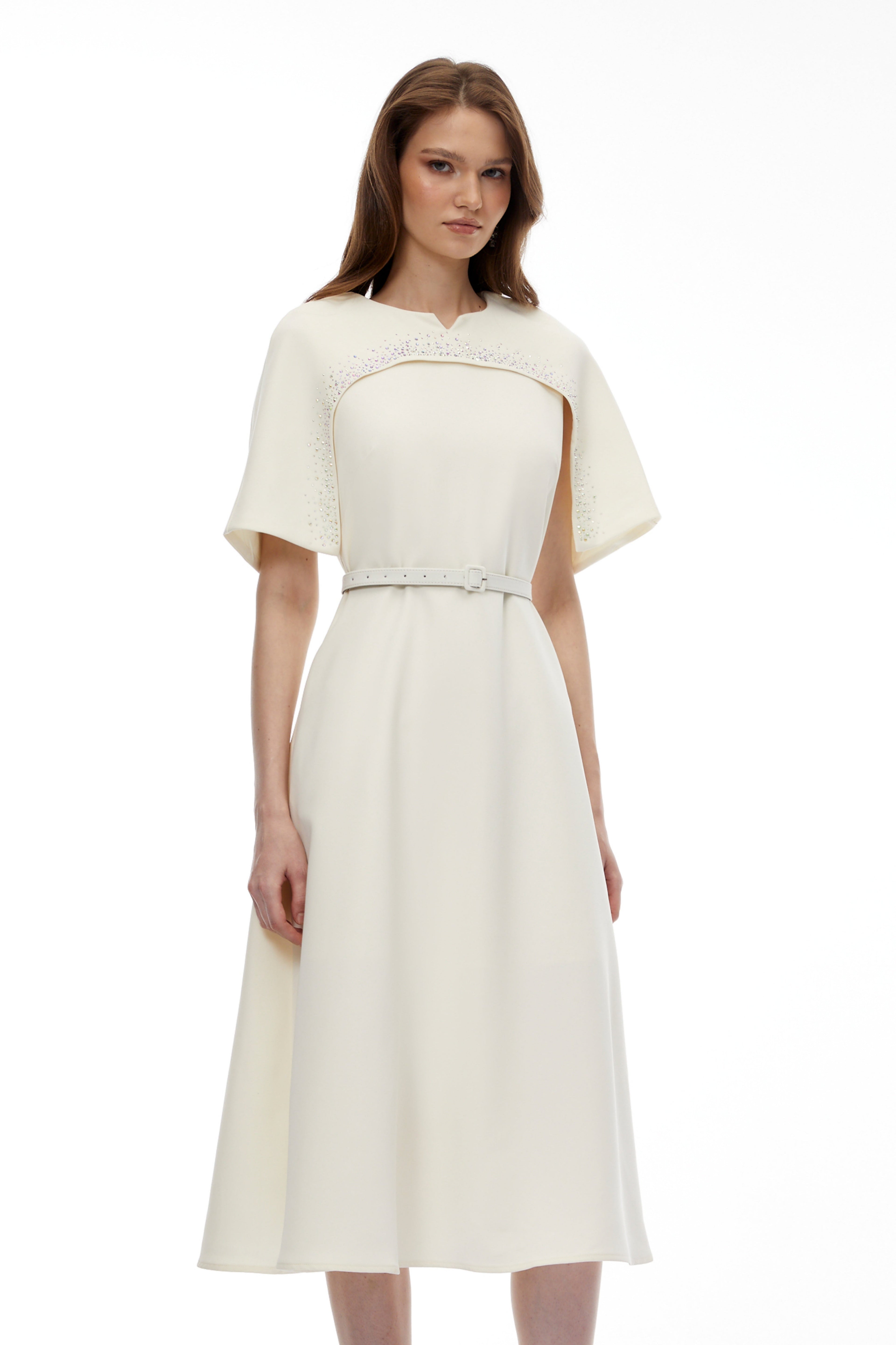 Kore Champagne Cape Midi Dress with Belt