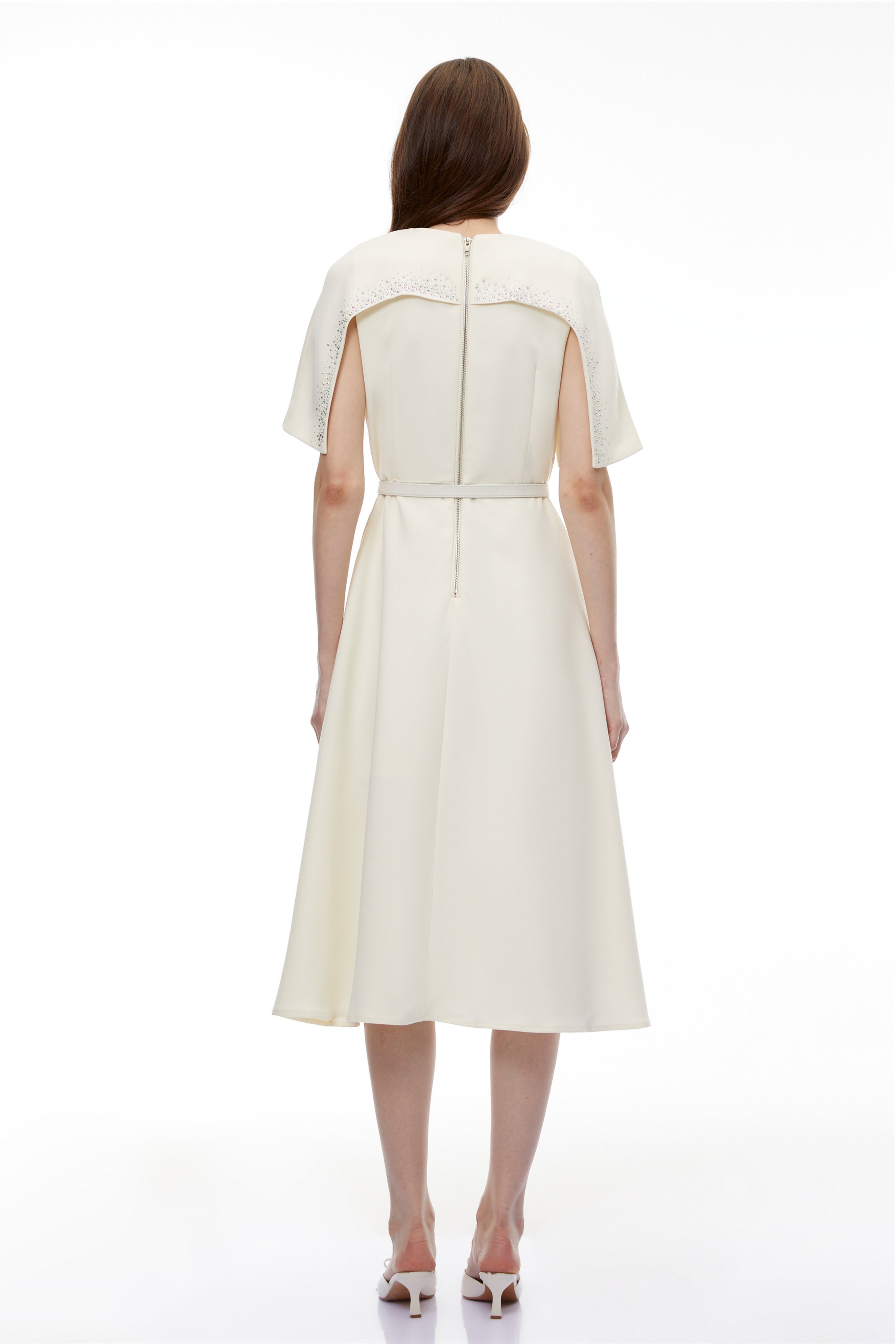 Kore Champagne Cape Midi Dress with Belt