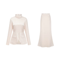Roxanne Neutral Mock Neck Blouse & Mermaid Skirt Set