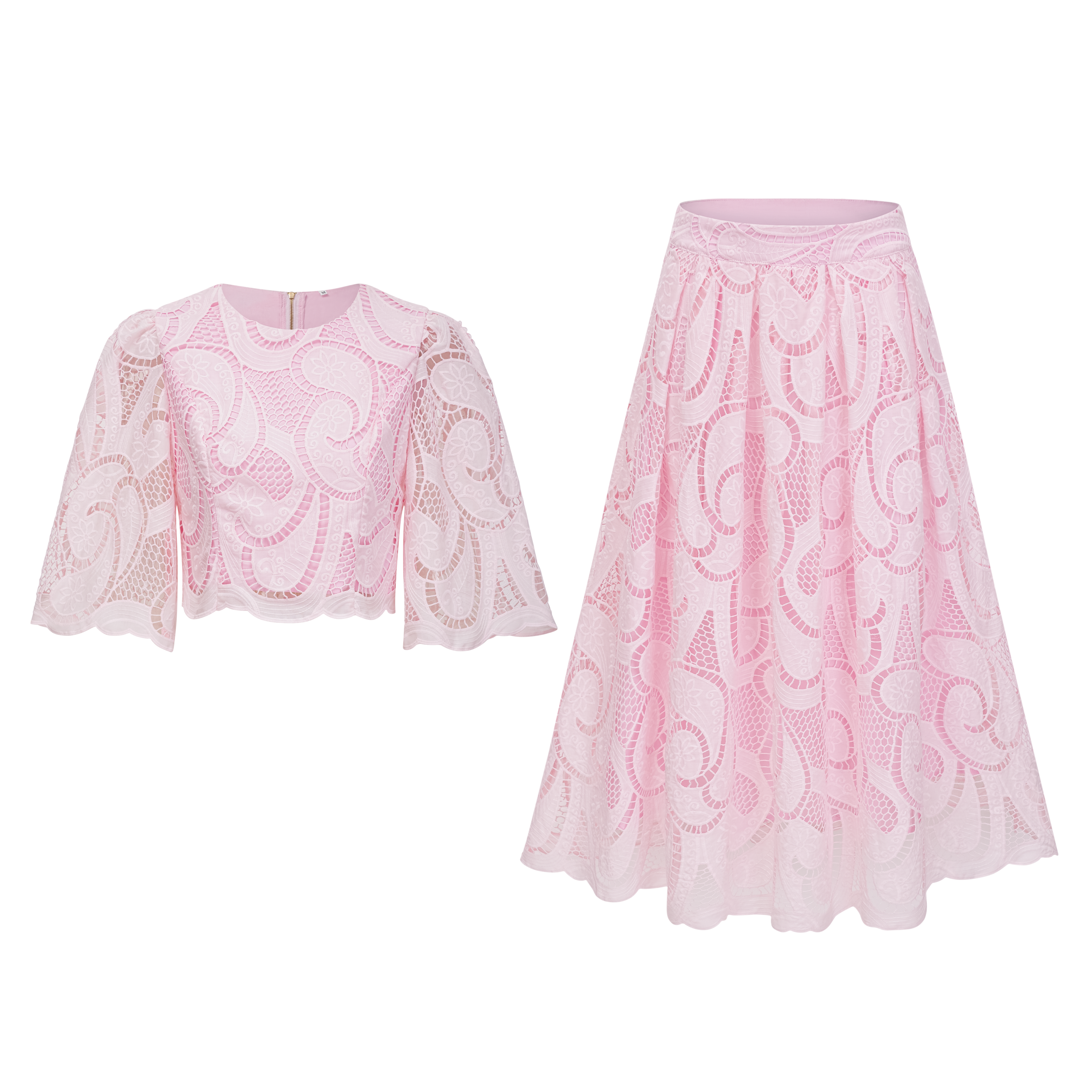 Joséphine Pink Embroidered Blouse & Skirt Set