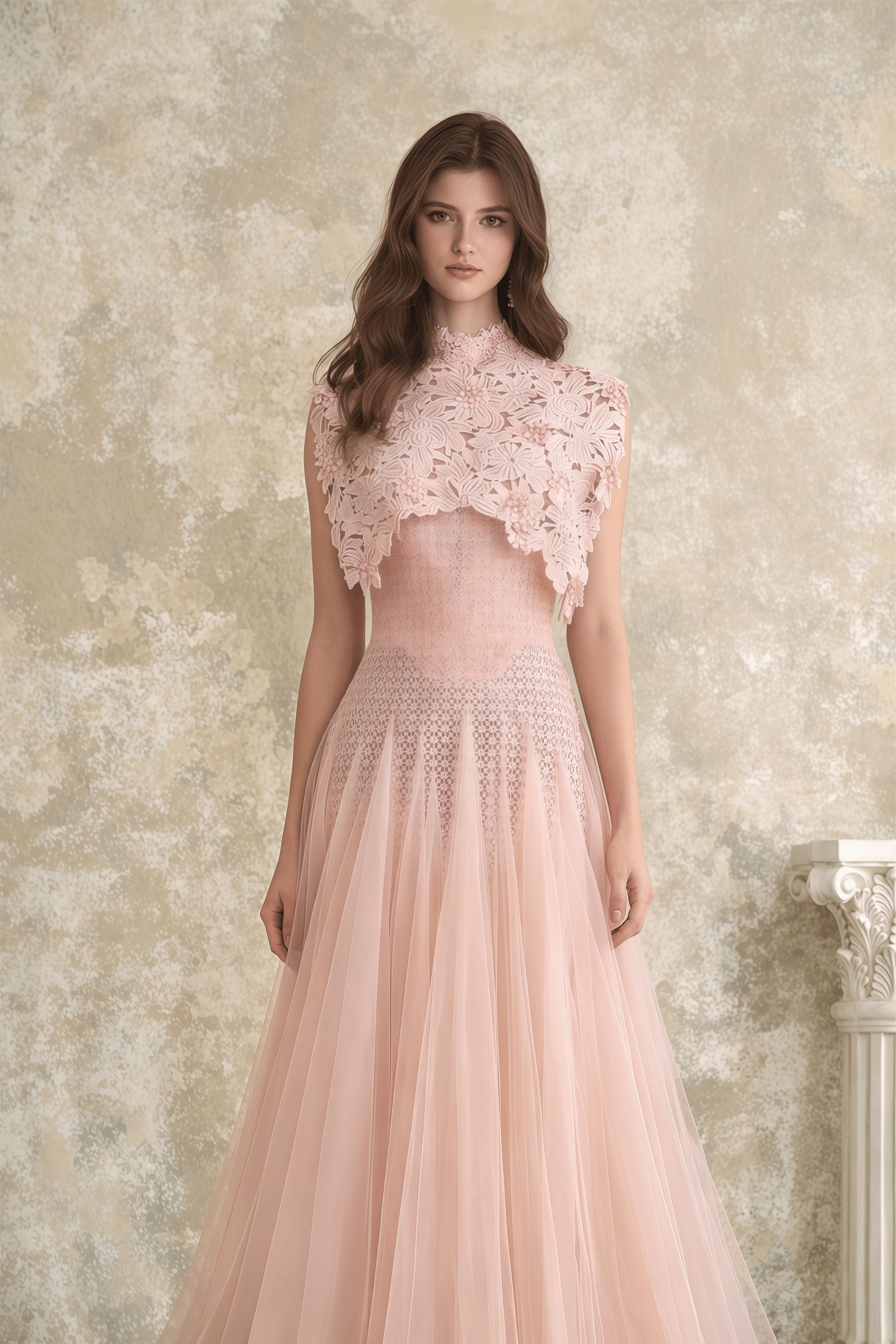 Margaret Light Pink Floral Crochet Midi Dress