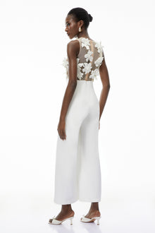 Melina White Sheer Jumpsuit with 3D Petals