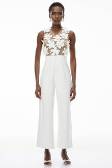 Melina White Sheer Jumpsuit with 3D Petals