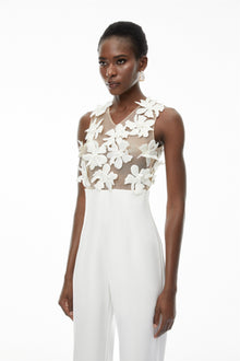 Melina White Sheer Jumpsuit with 3D Petals