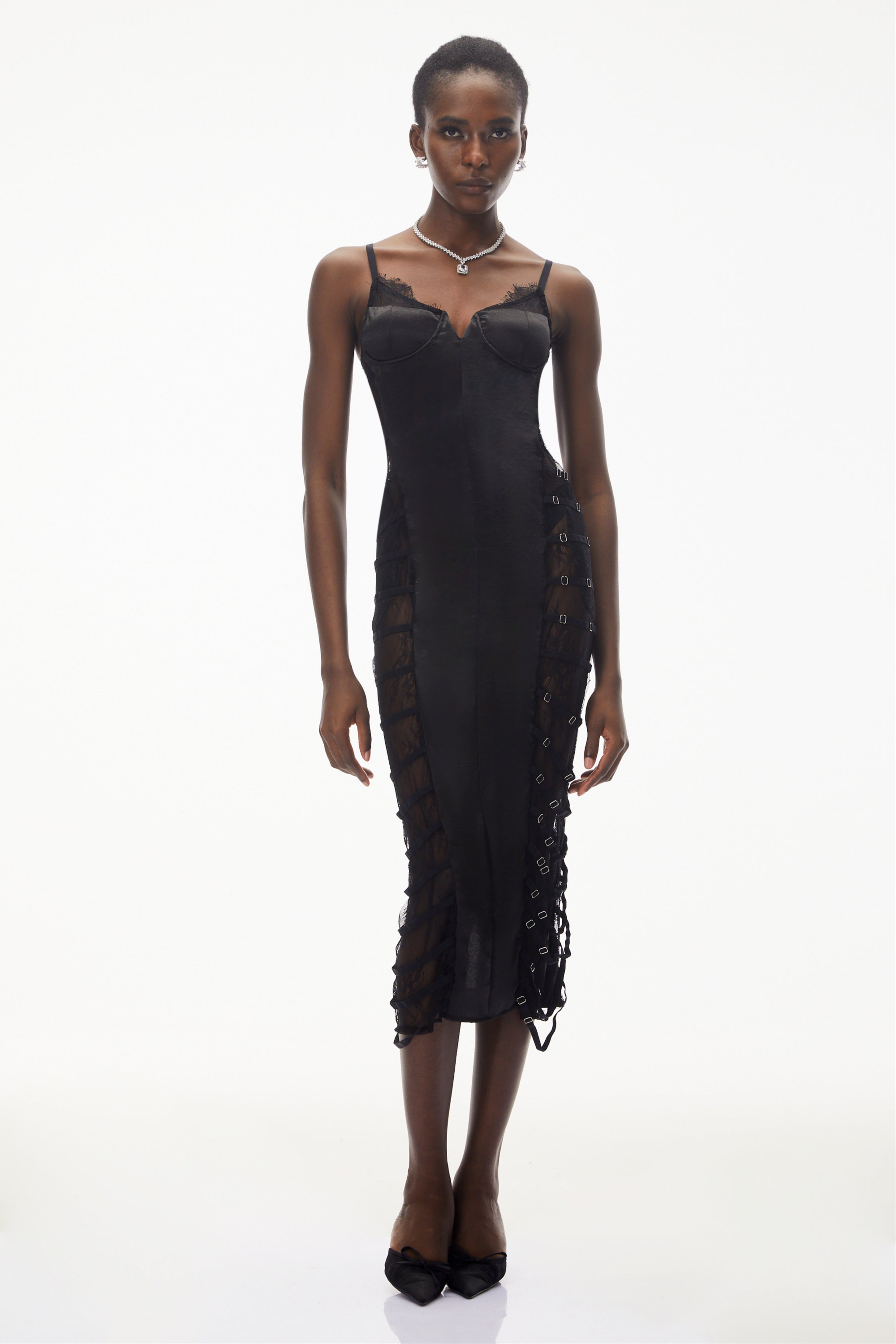 Melora Black Floral Lace Semi-Sheer Midi Dress