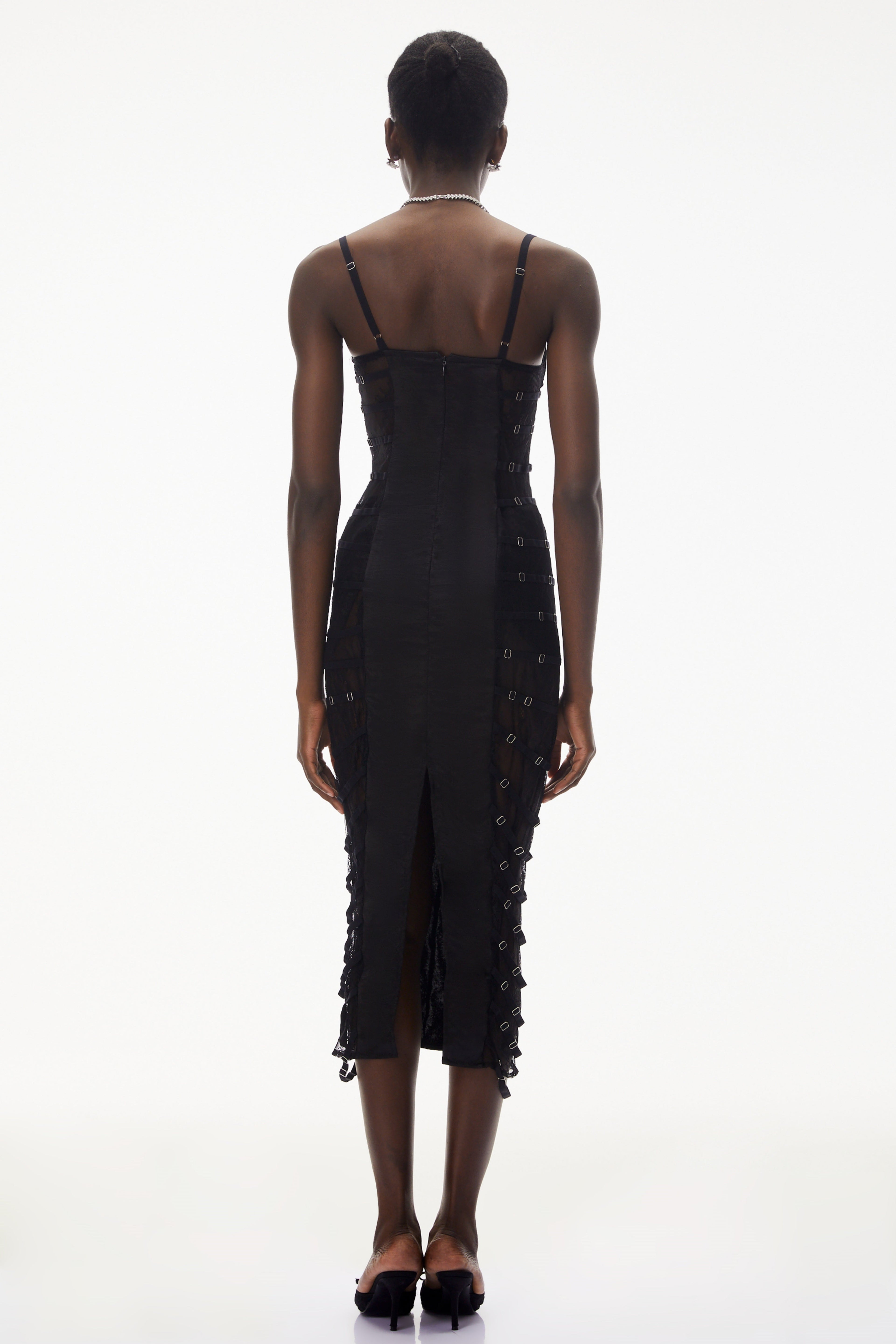 Melora Black Floral Lace Semi-Sheer Midi Dress