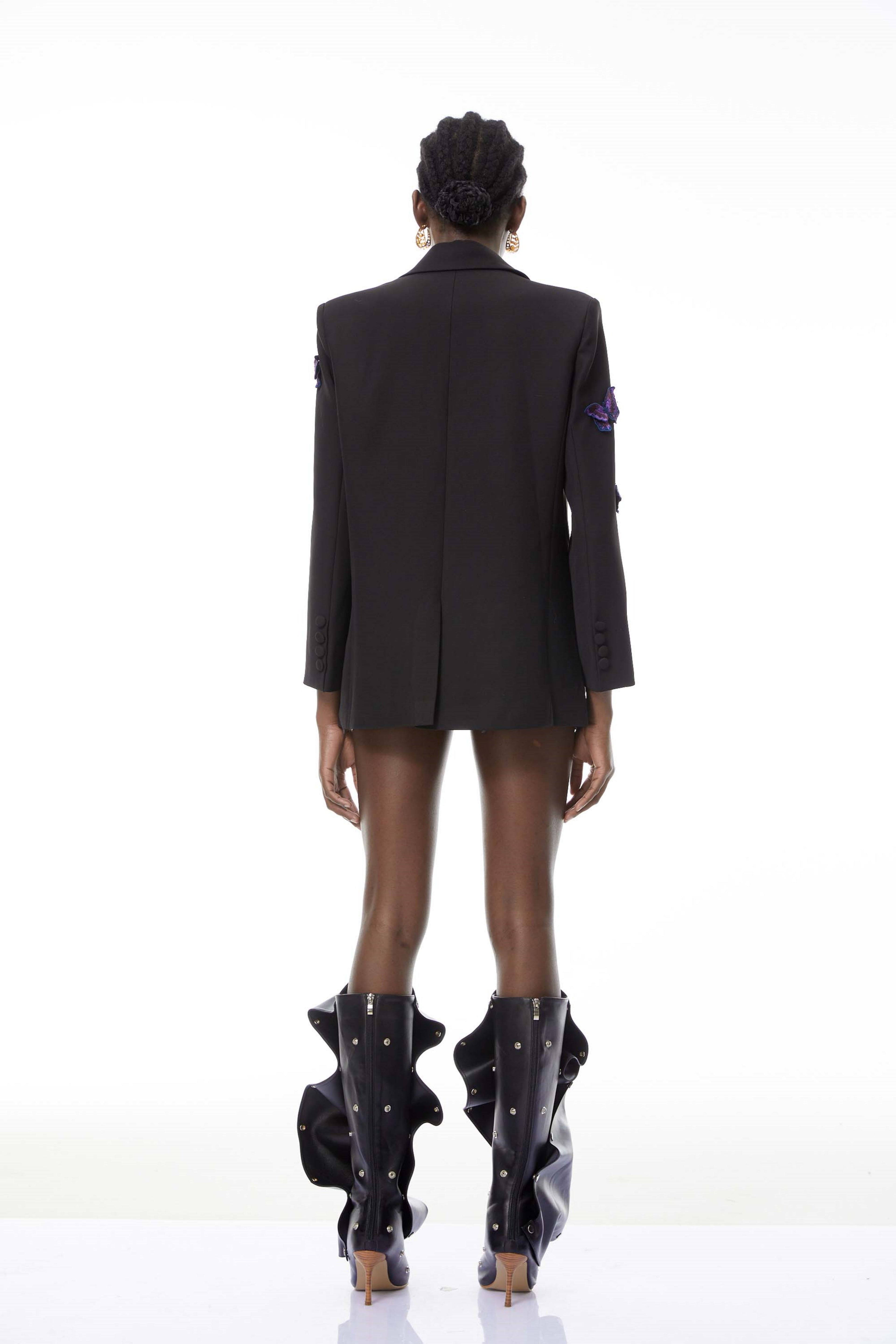 Odette Black Blazer with Butterfly Embroidered