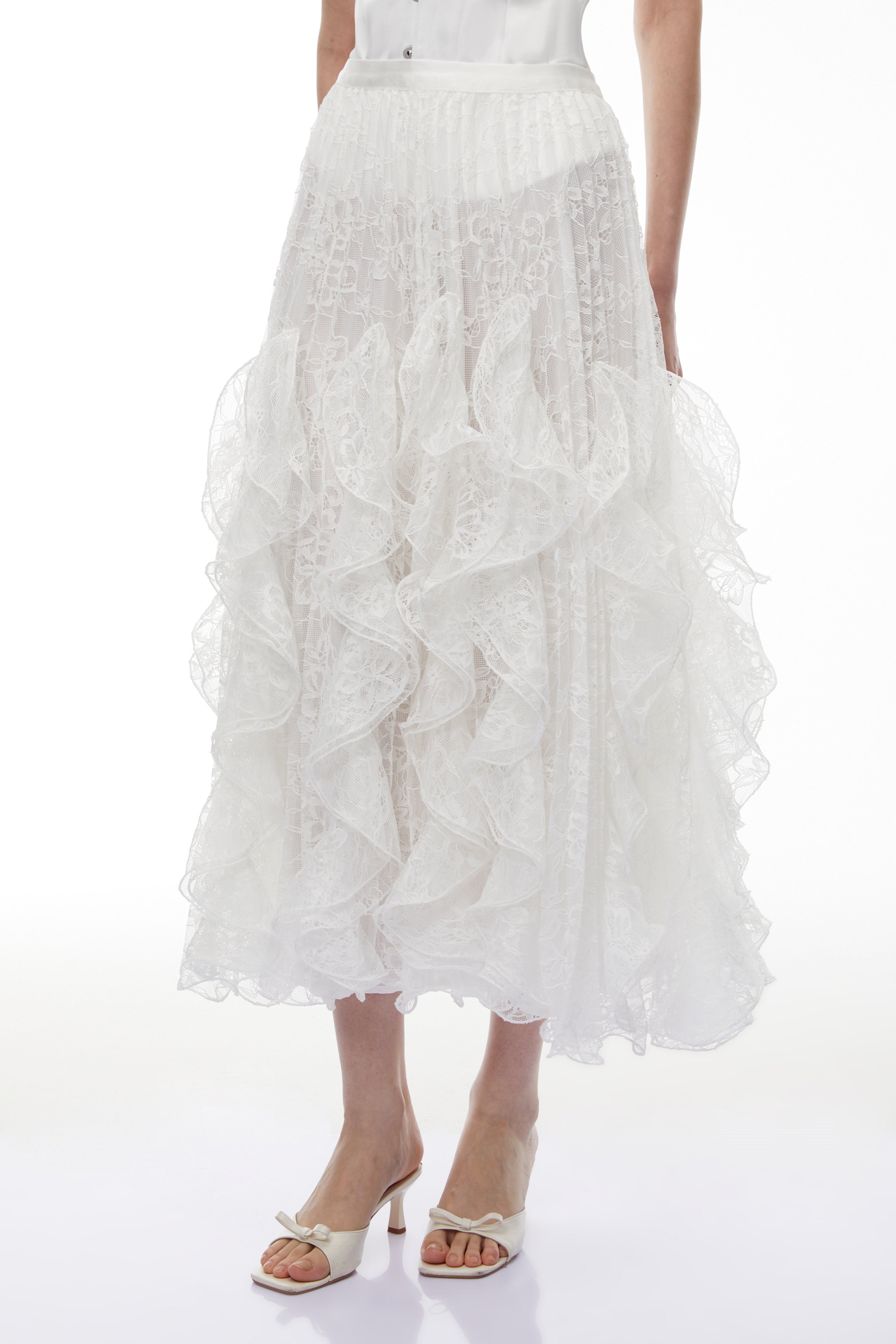 Pantea White Ruffled Lace Skirt