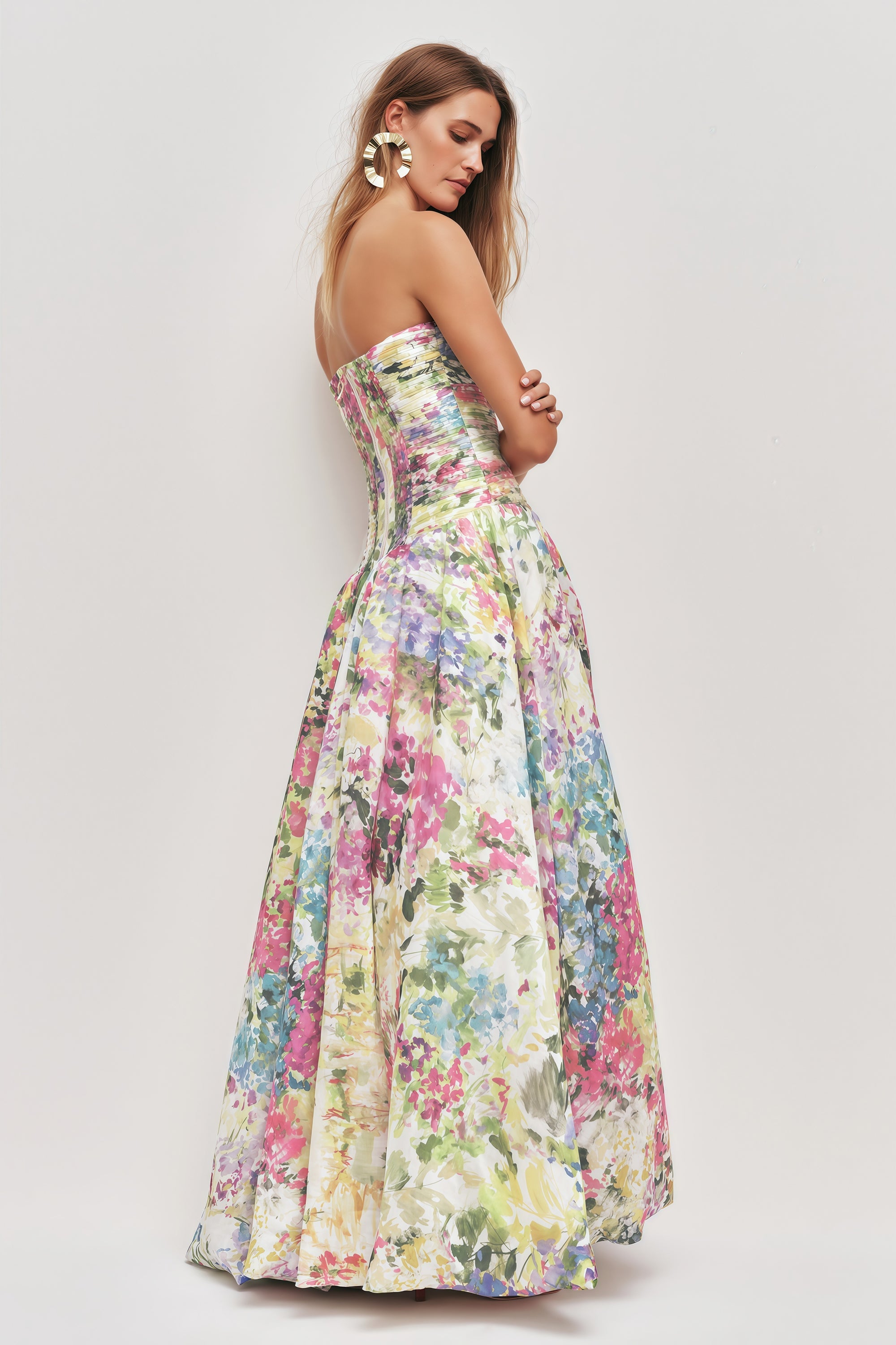 Parastoo Lavandula Floral Print Pleated Maxi Dress