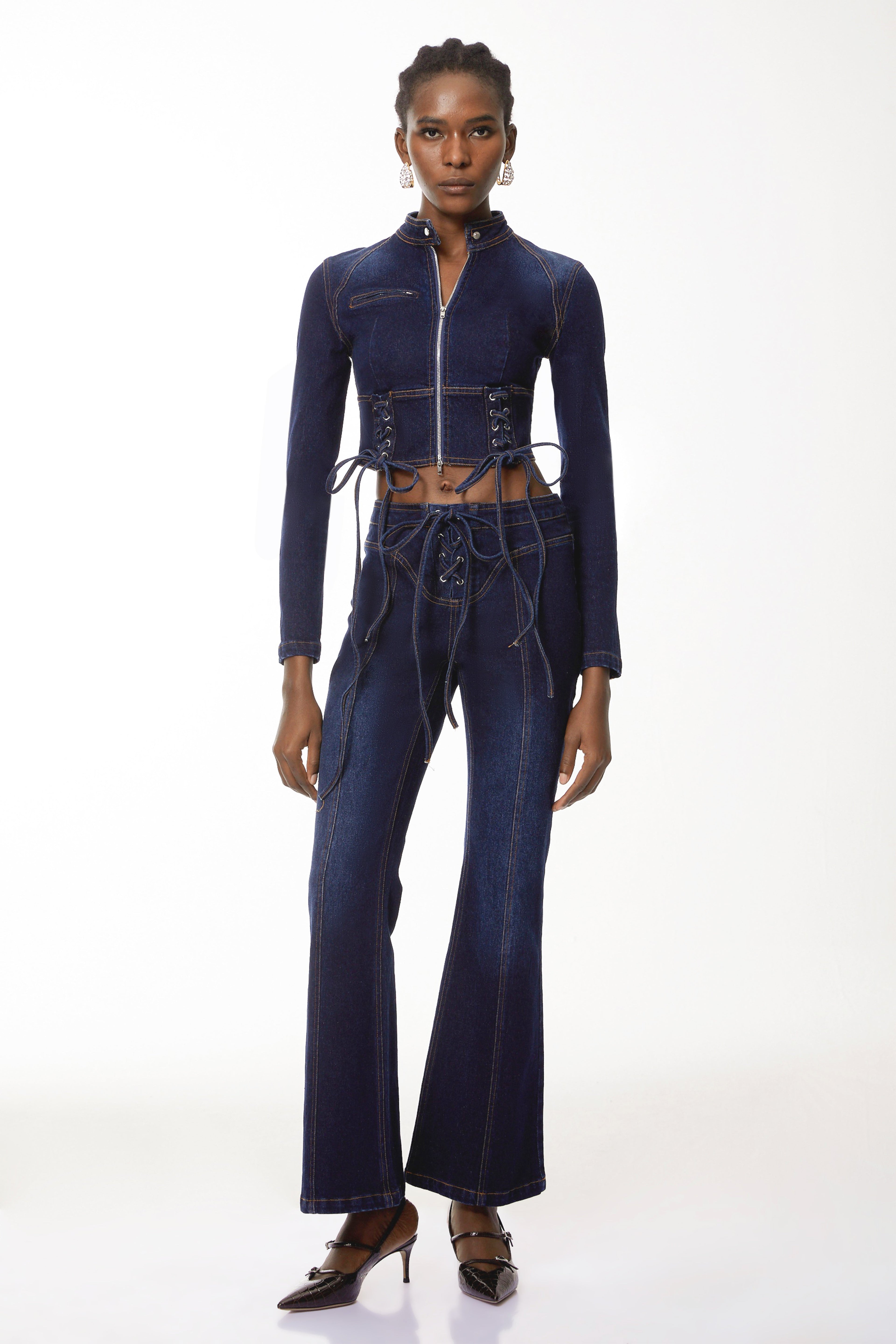 Kiona Indigo Blue Denim Lace-Up Co-ord Set