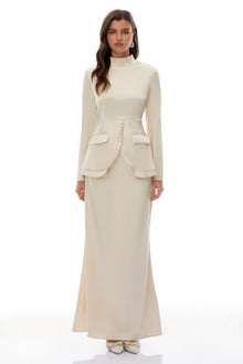 Roxanne Neutral Mock Neck Blouse & Mermaid Skirt Set