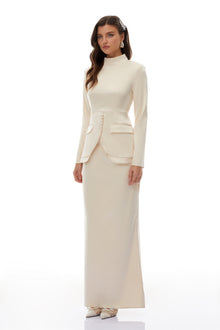 Roxanne Neutral Mock Neck Blouse & Mermaid Skirt Set
