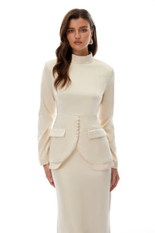 Roxanne Neutral Mock Neck Blouse & Mermaid Skirt Set