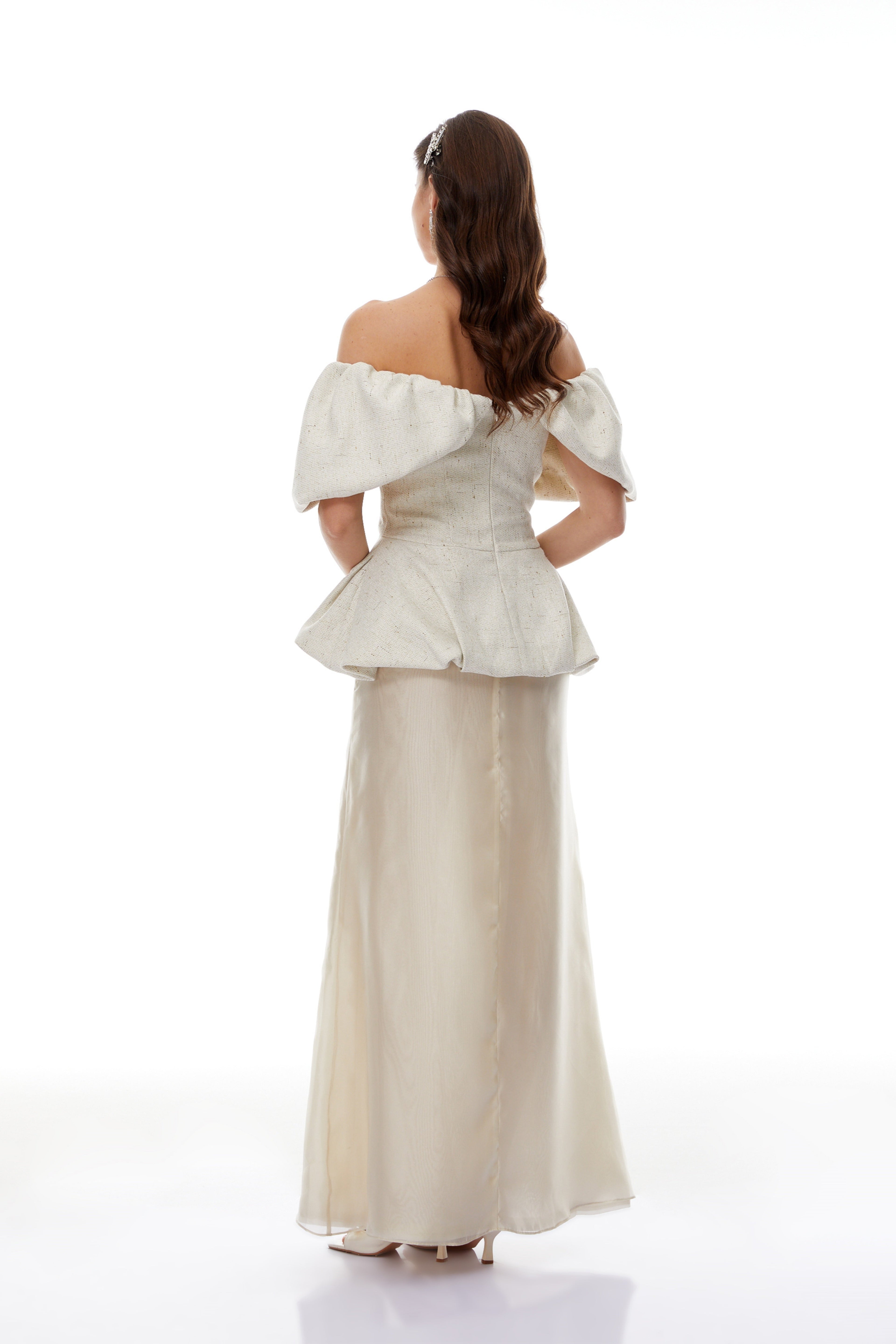 Sabine White Bubble Ruched Top & Skirt Co-ord Set