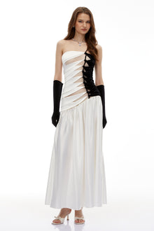 Sibylla White Twist Front Pleated Maxi Dress