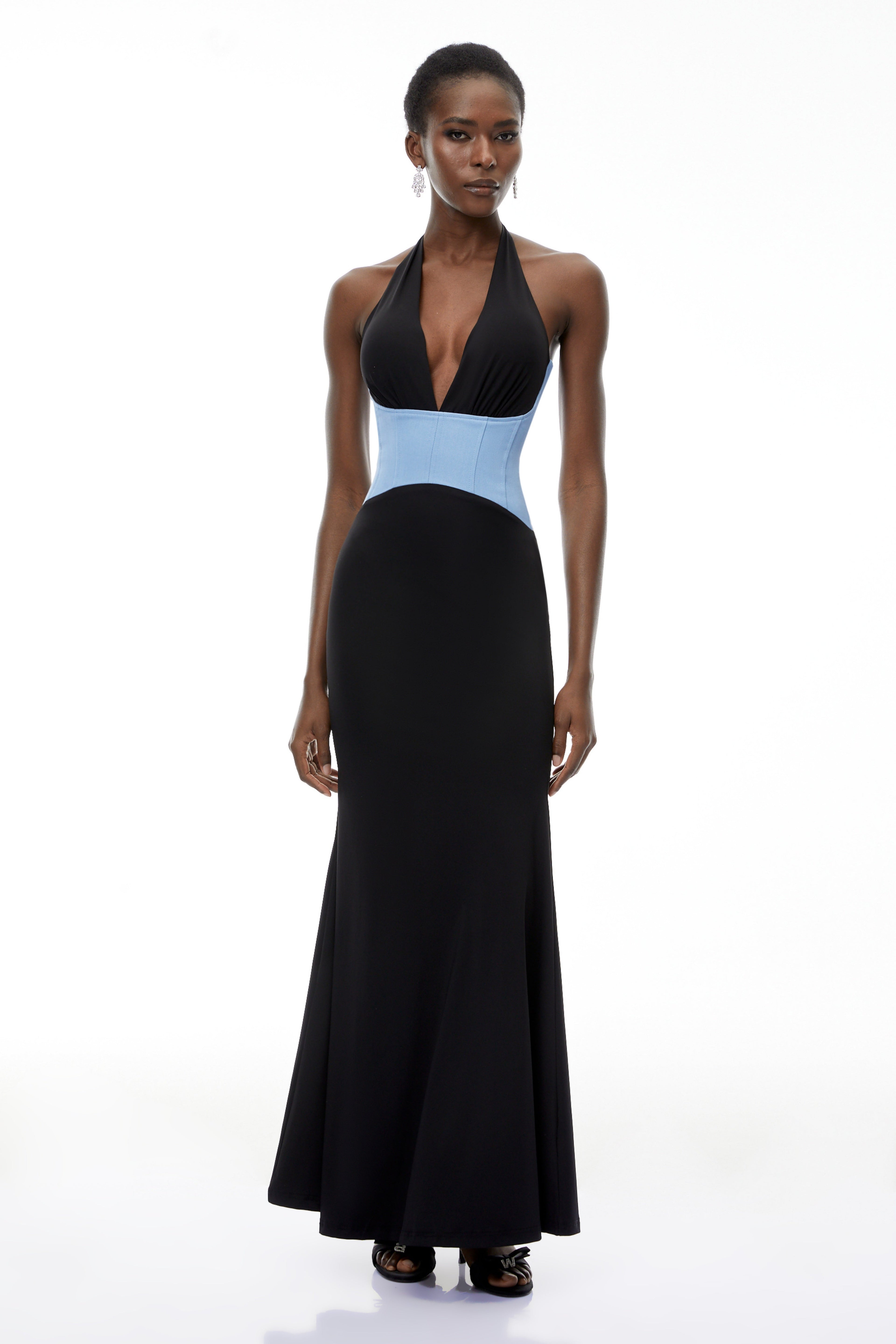 Simone Black Color Block Mermaid Maxi Dress