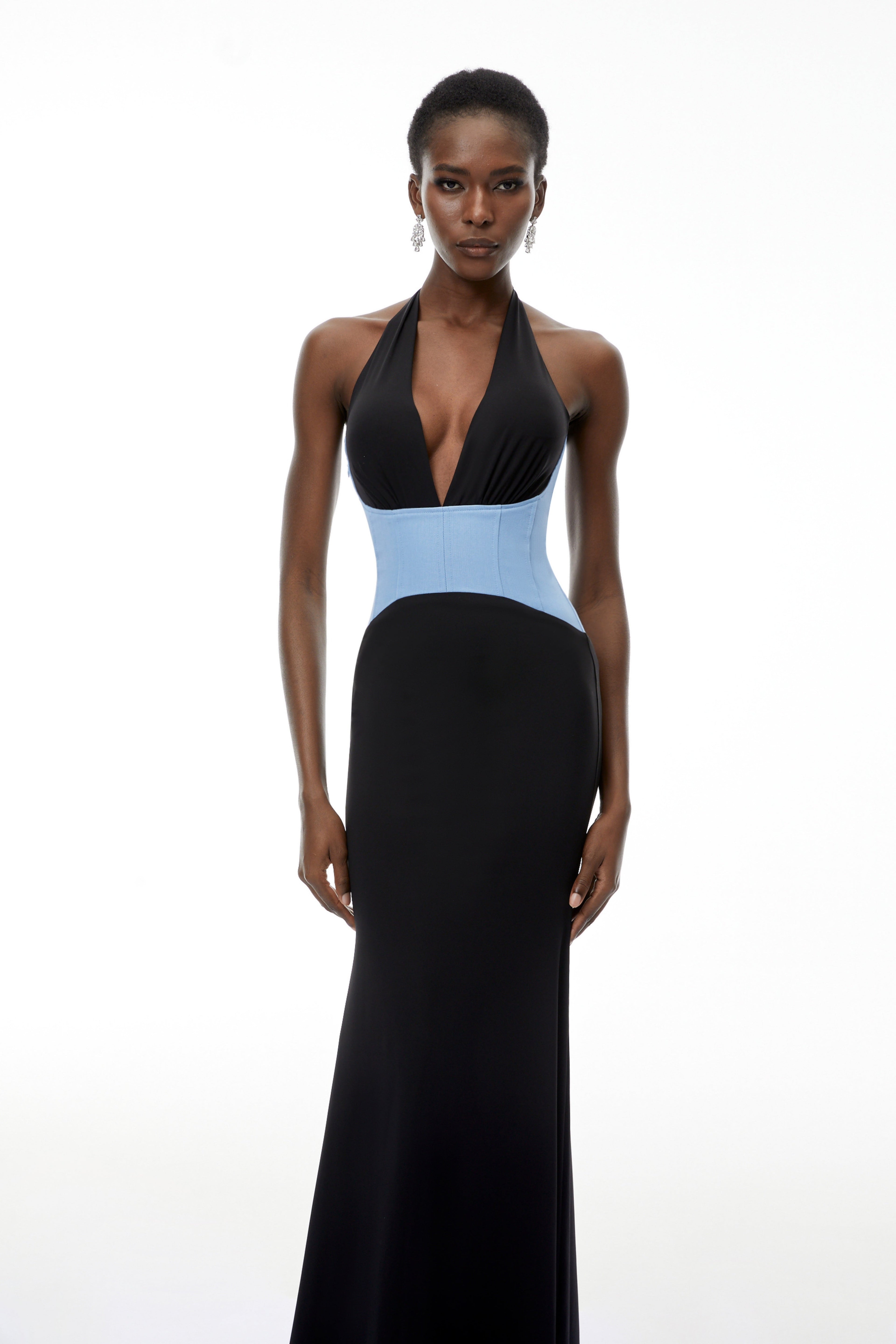 Simone Black Color Block Mermaid Maxi Dress