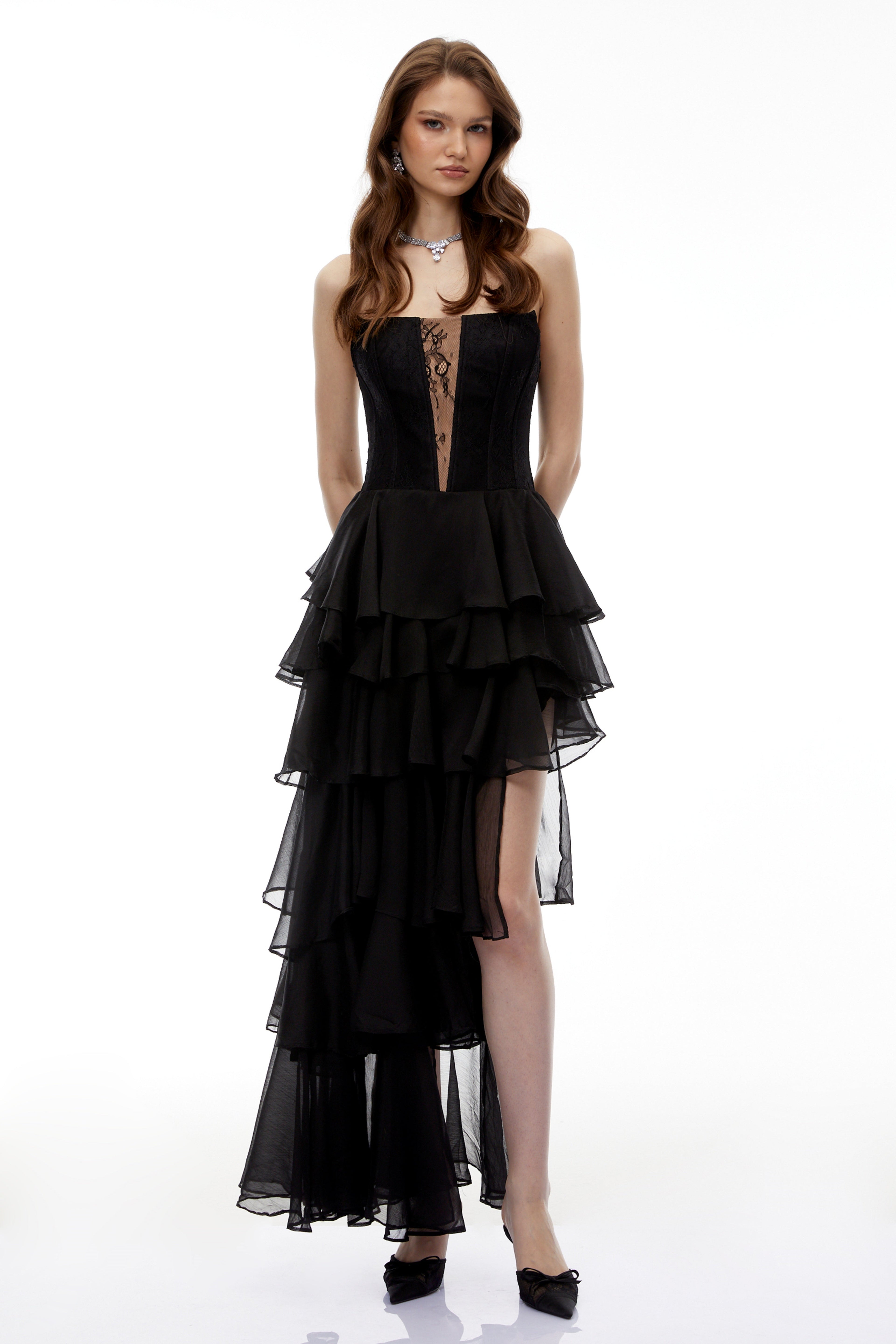 Simone Black Tulle Maxi Dress with Cut-Outs