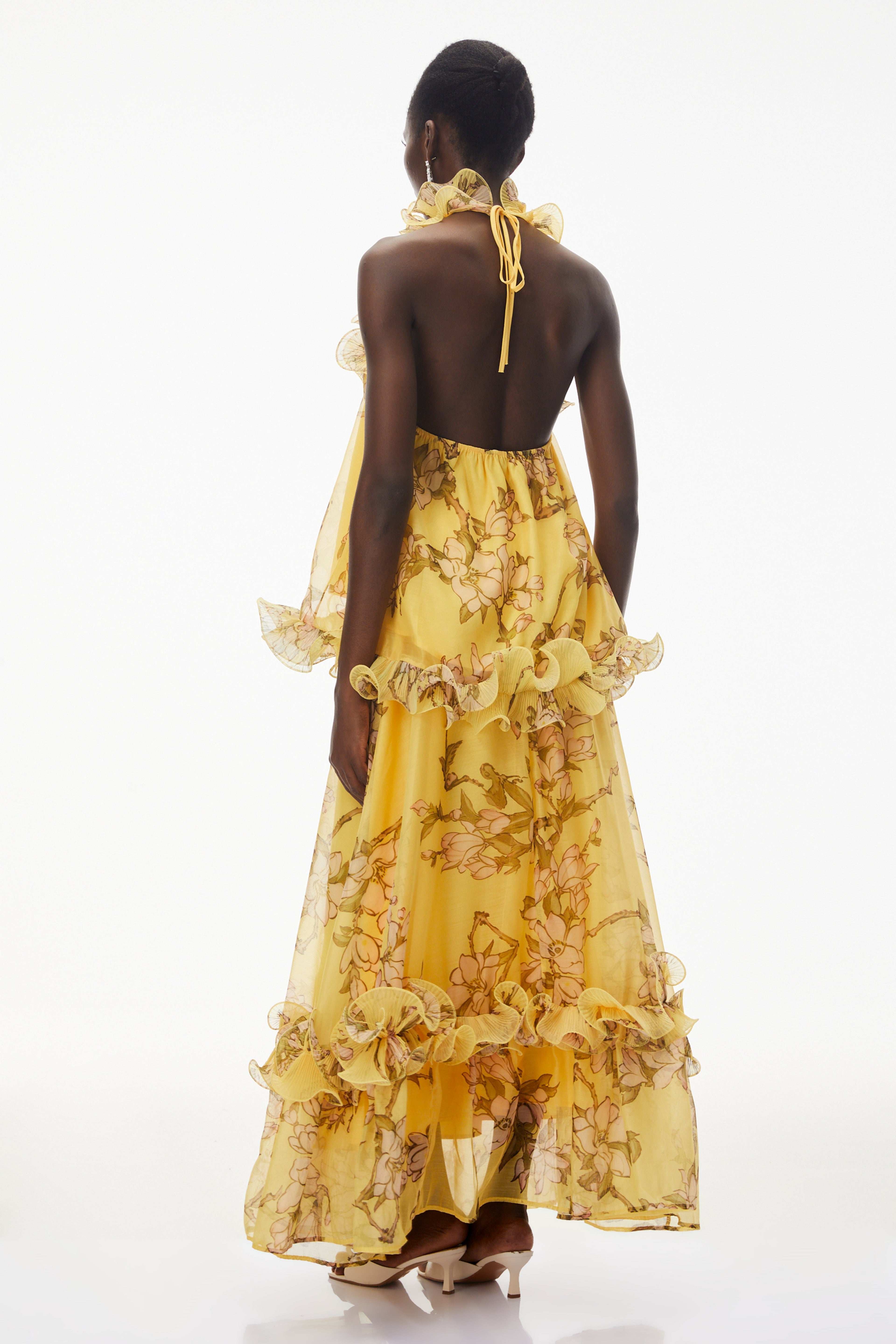 Tamanna Yellow Floral Ruffled Top & Skirt Set