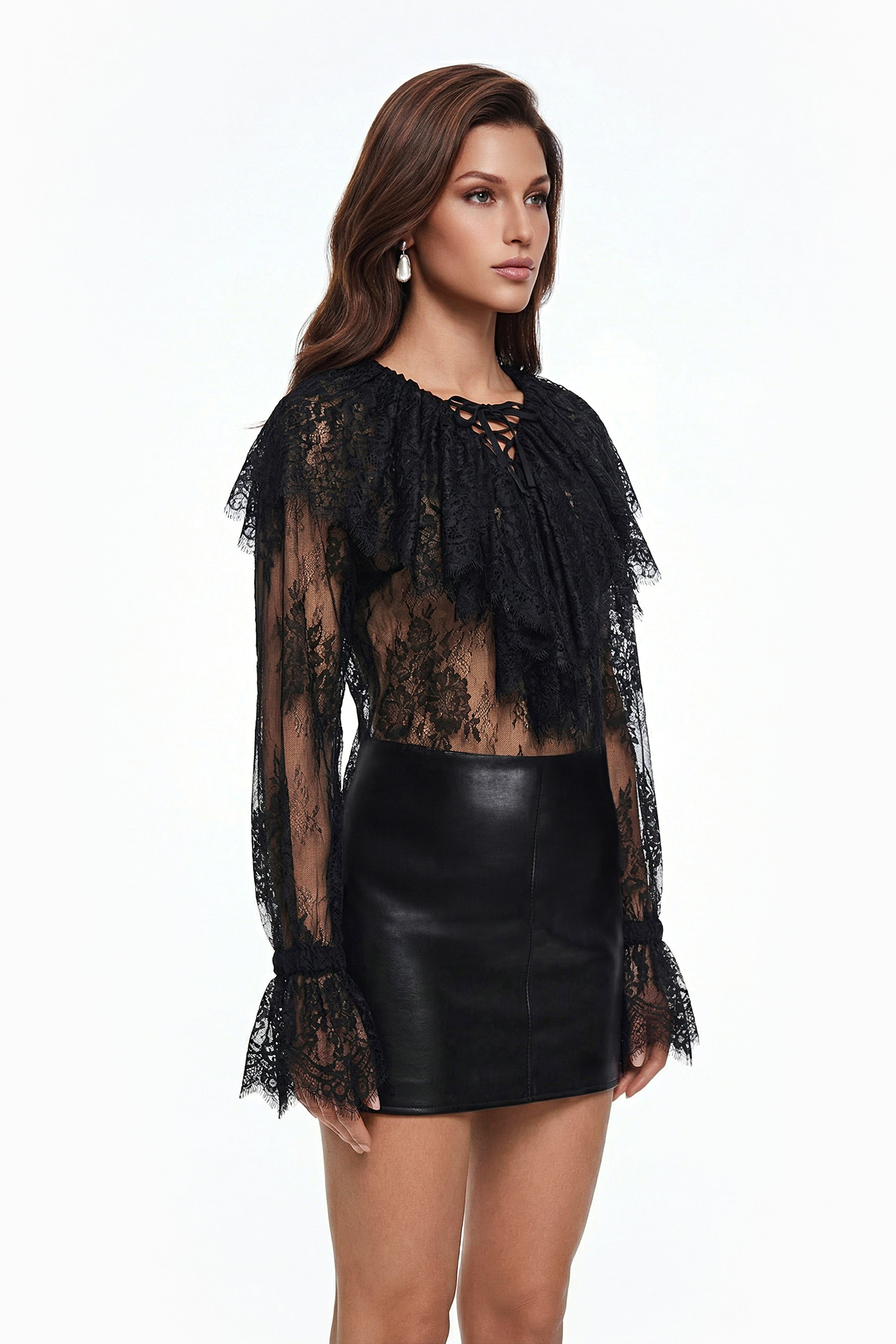 Tilly Black Semi-Sheer Lace Blouse