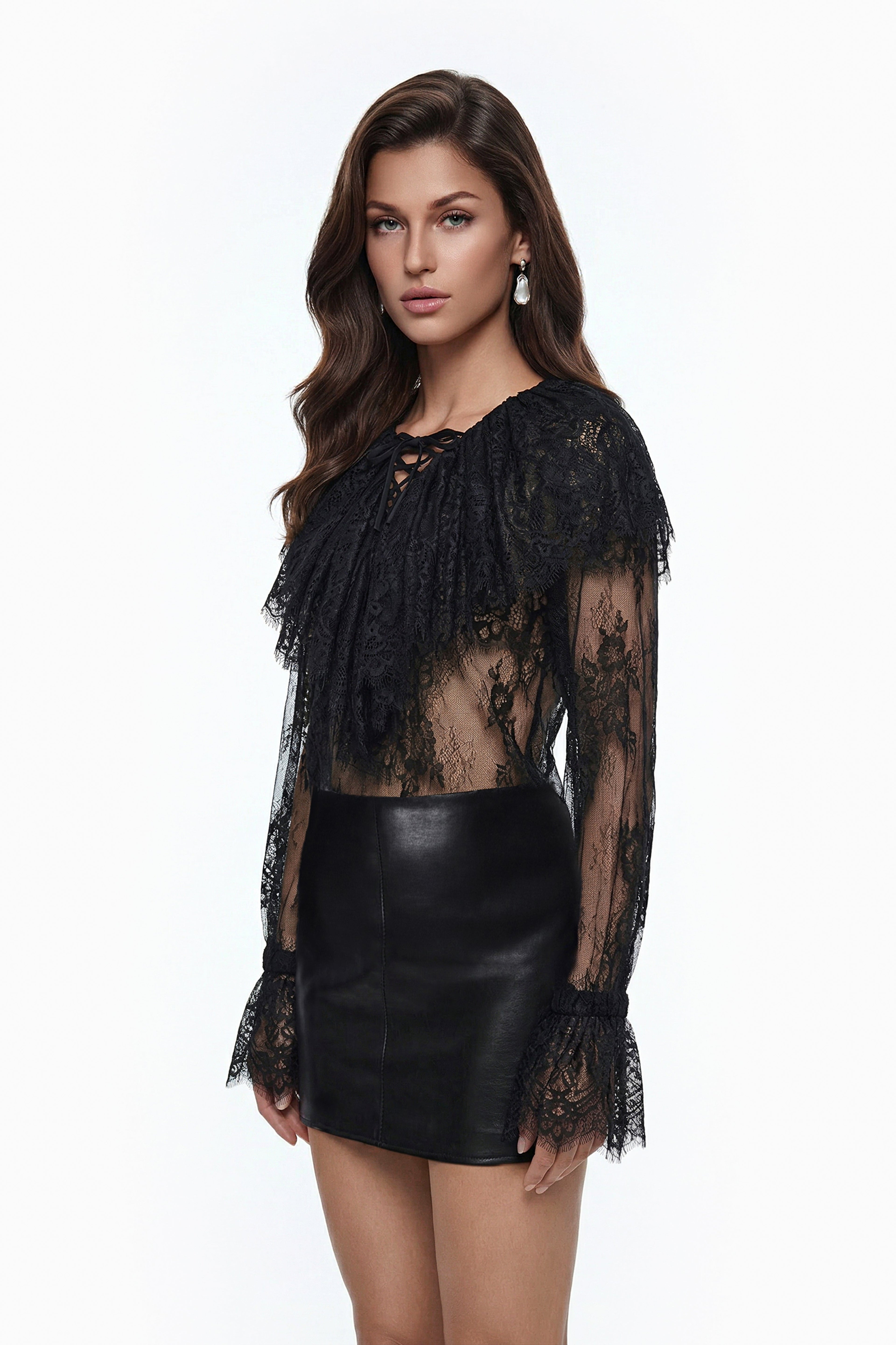 Tilly Black Semi-Sheer Lace Blouse